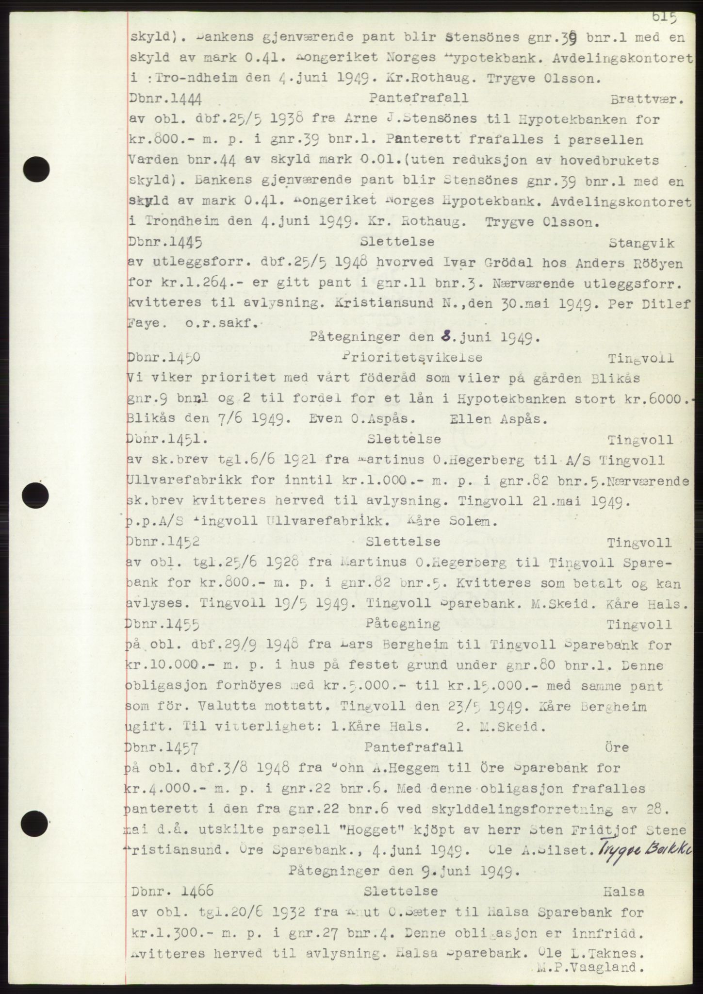 Nordmøre sorenskriveri, SAT/A-4132/1/2/2Ca: Mortgage book no. C82b, 1946-1951, Diary no: : 1450/1949