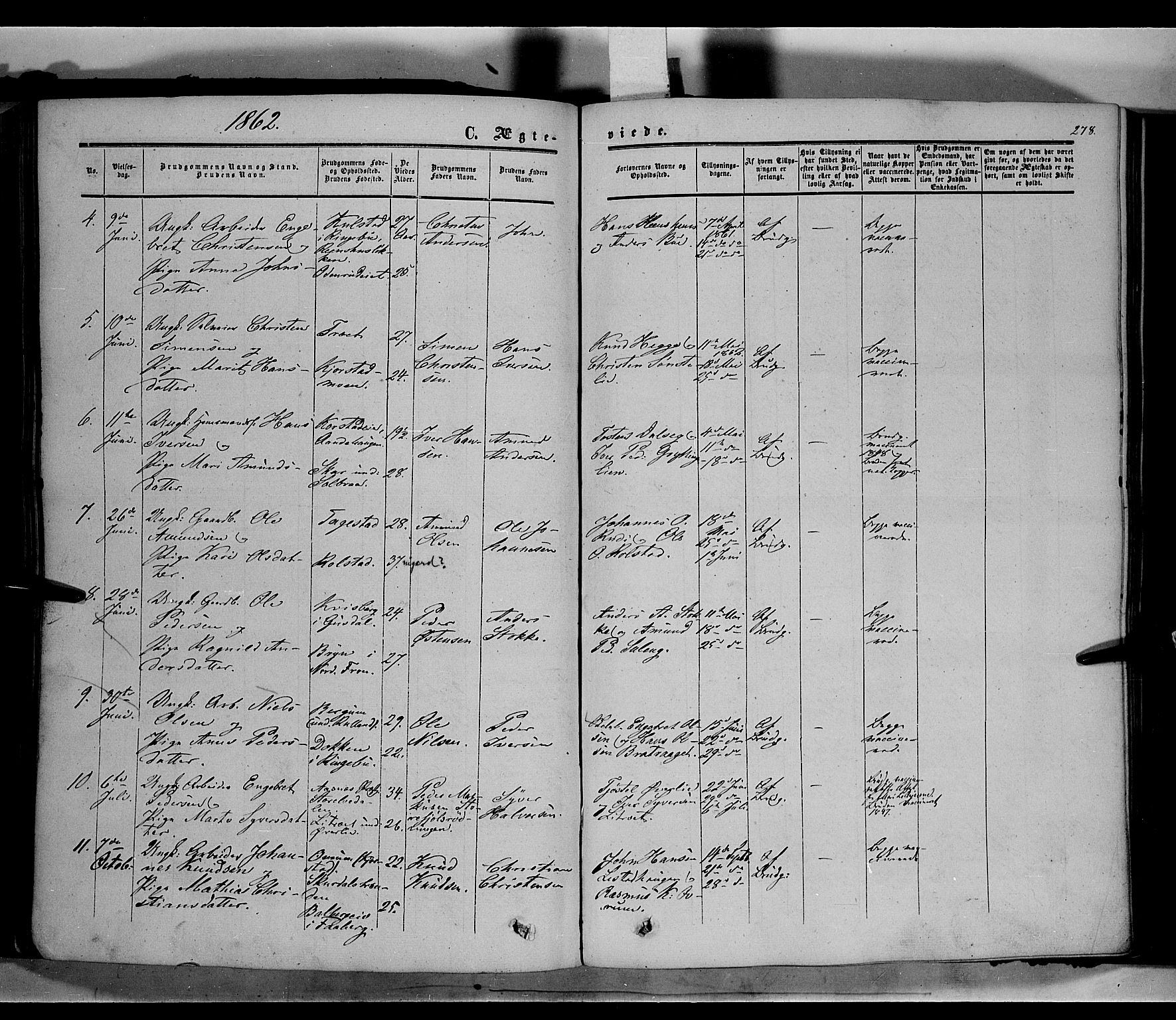 Sør-Fron prestekontor, AV/SAH-PREST-010/H/Ha/Haa/L0001: Parish register (official) no. 1, 1849-1863, p. 278