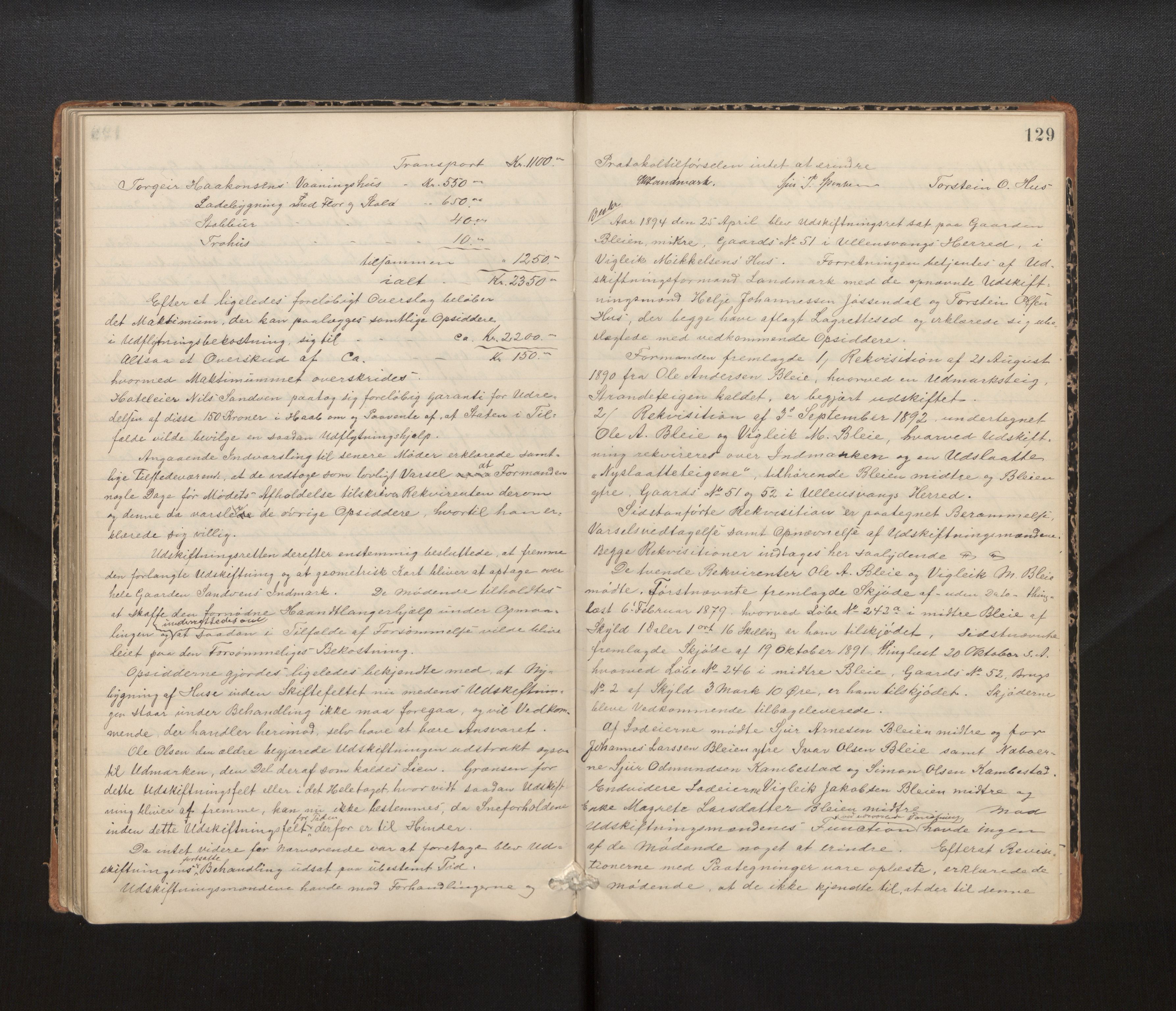 Hordaland jordskiftedøme - IV Hardanger jordskiftedistrikt, AV/SAB-A-7101/A/Aa/L0013: Forhandlingsprotokoll, 1890-1894, p. 128b-129a