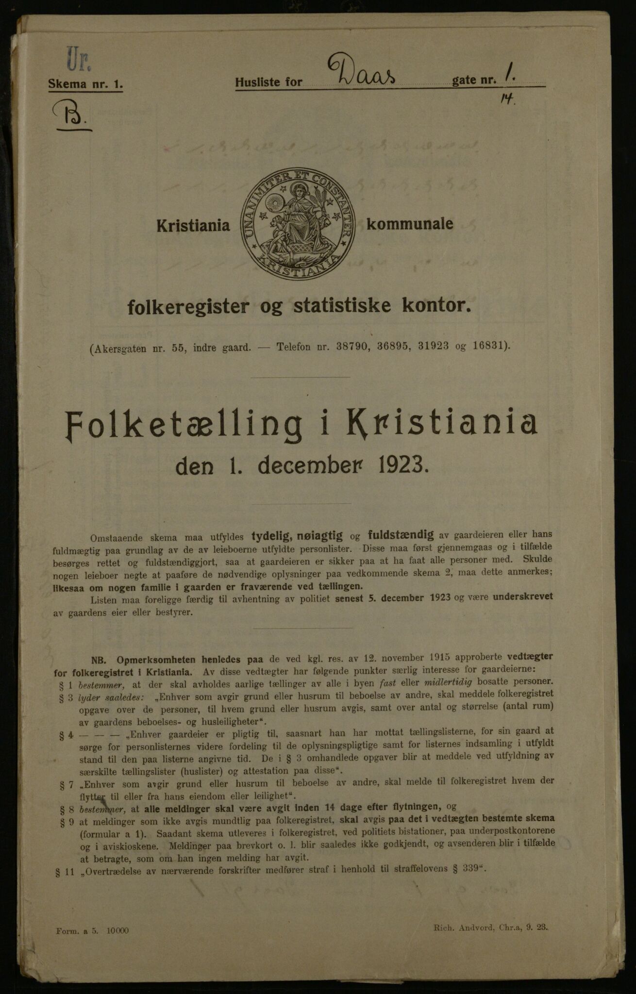 OBA, Municipal Census 1923 for Kristiania, 1923, p. 19981