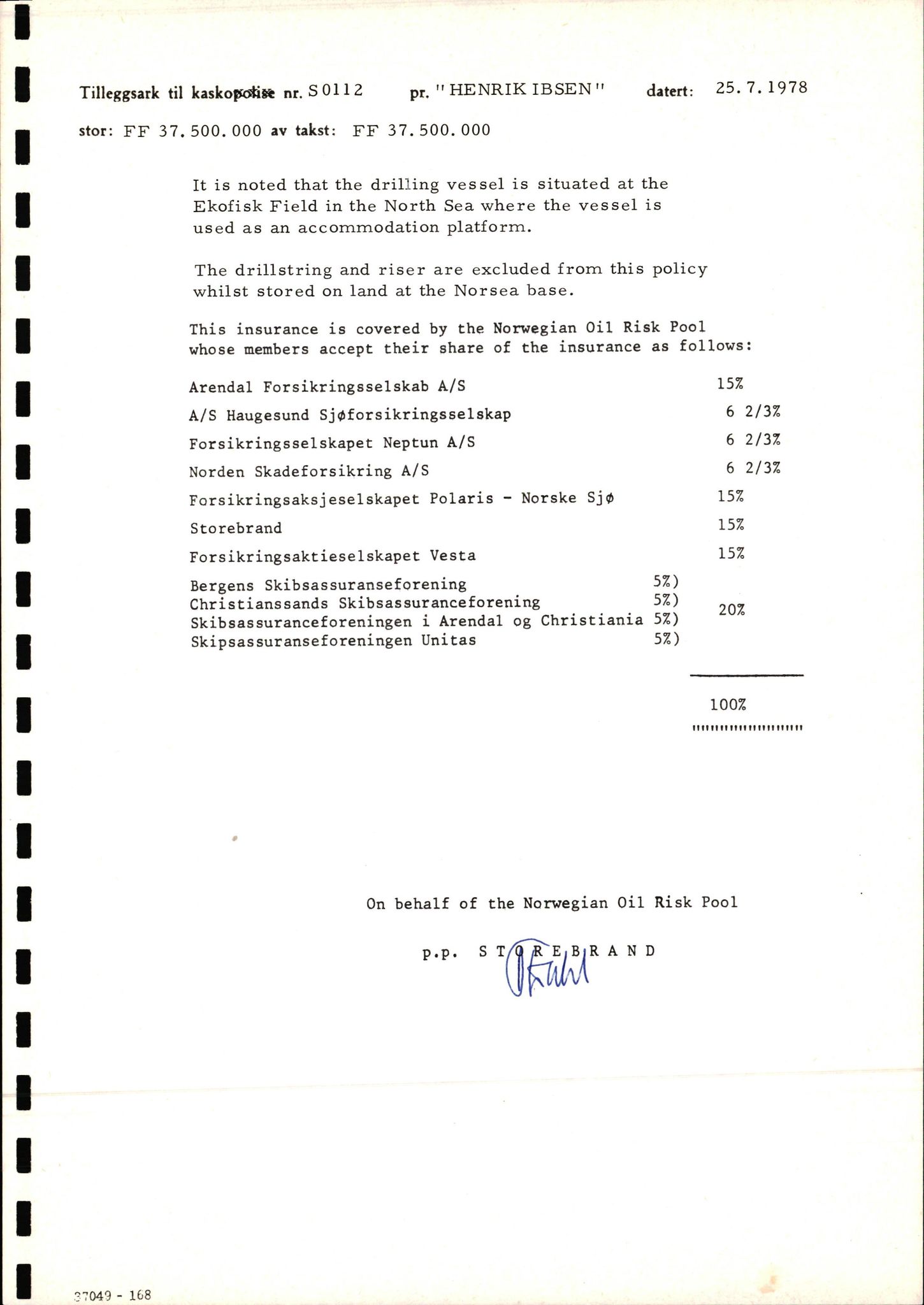 Pa 1503 - Stavanger Drilling AS, AV/SAST-A-101906/2/E/Ec/Eca/L0009: Forsikring, 1975-1980