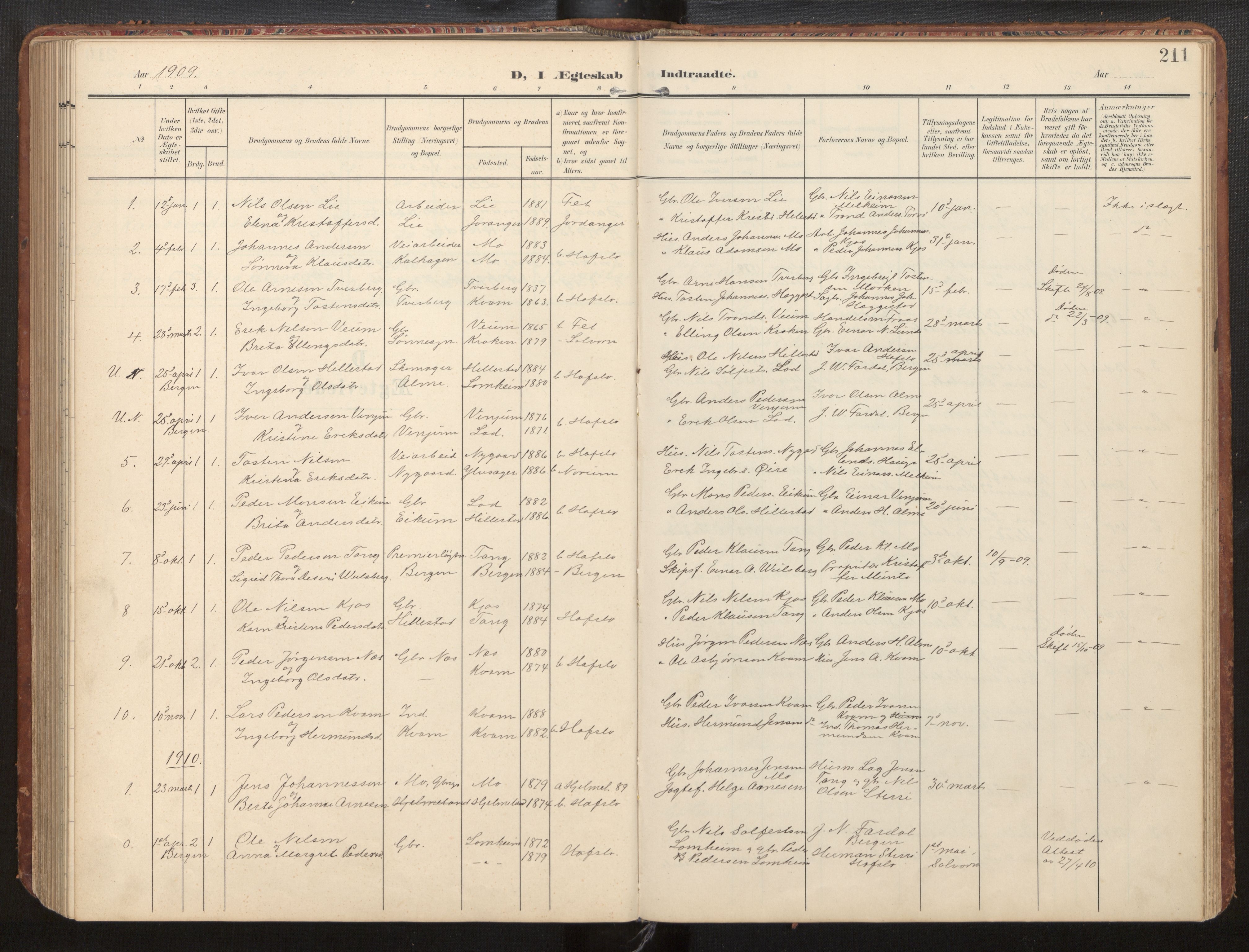 Hafslo sokneprestembete, SAB/A-80301/H/Hab/Habb/L0002: Parish register (copy) no. B 2, 1909-1947, p. 211