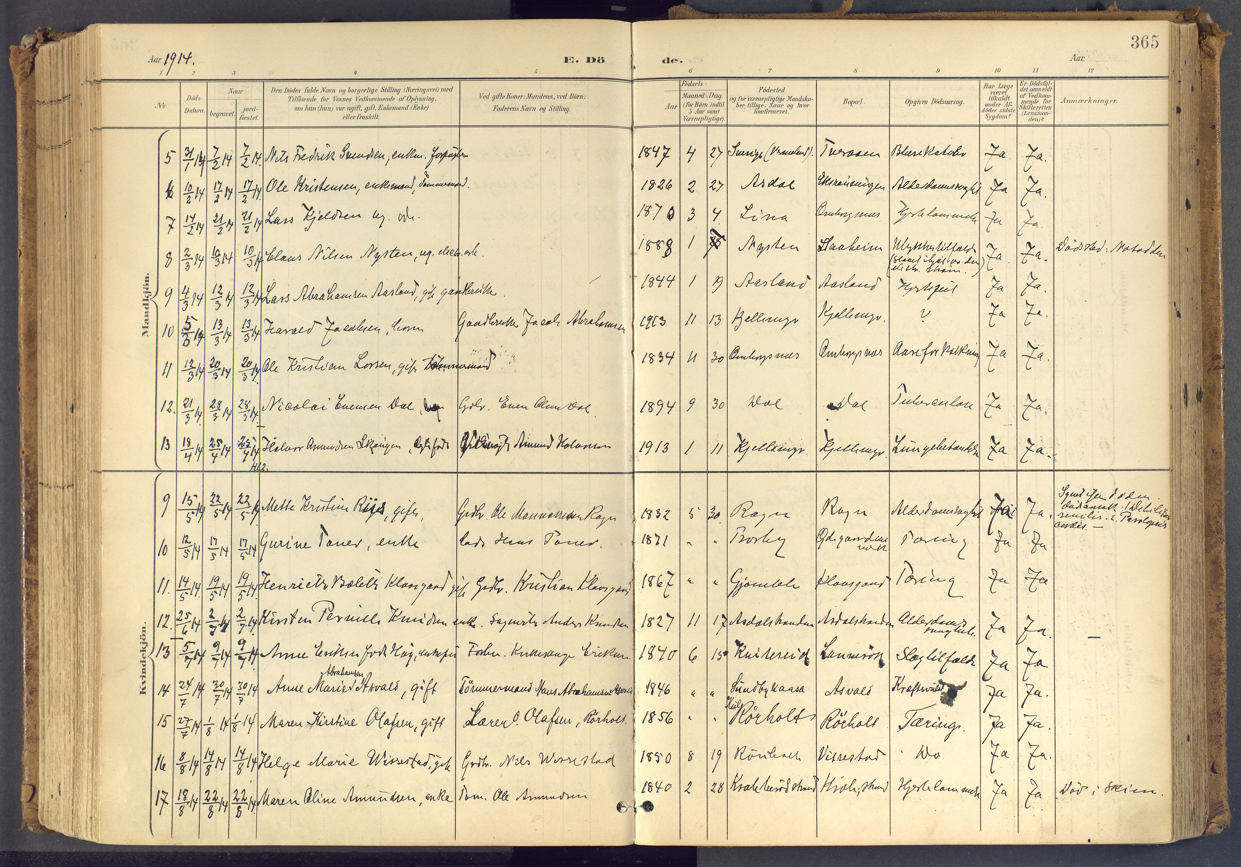 Bamble kirkebøker, SAKO/A-253/F/Fa/L0009: Parish register (official) no. I 9, 1901-1917, p. 365