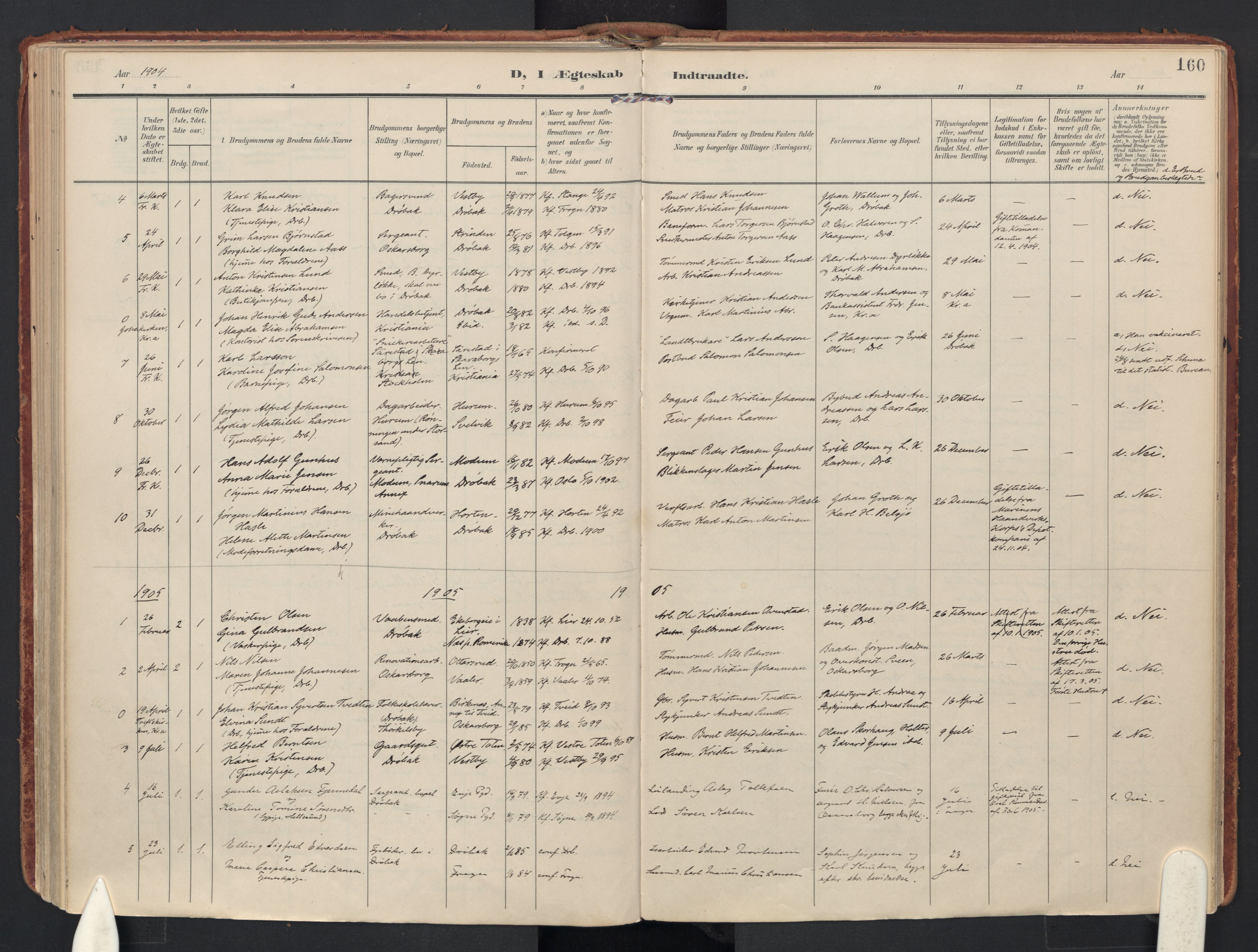 Drøbak prestekontor Kirkebøker, AV/SAO-A-10142a/F/Fb/L0003: Parish register (official) no. II 3, 1897-1918, p. 160