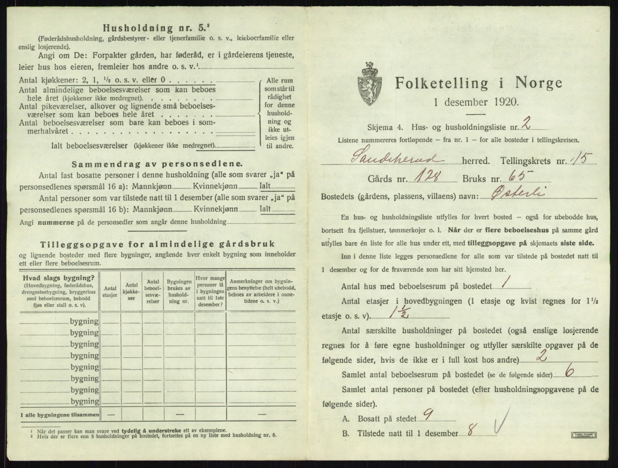 SAKO, 1920 census for Sandeherred, 1920, p. 3237