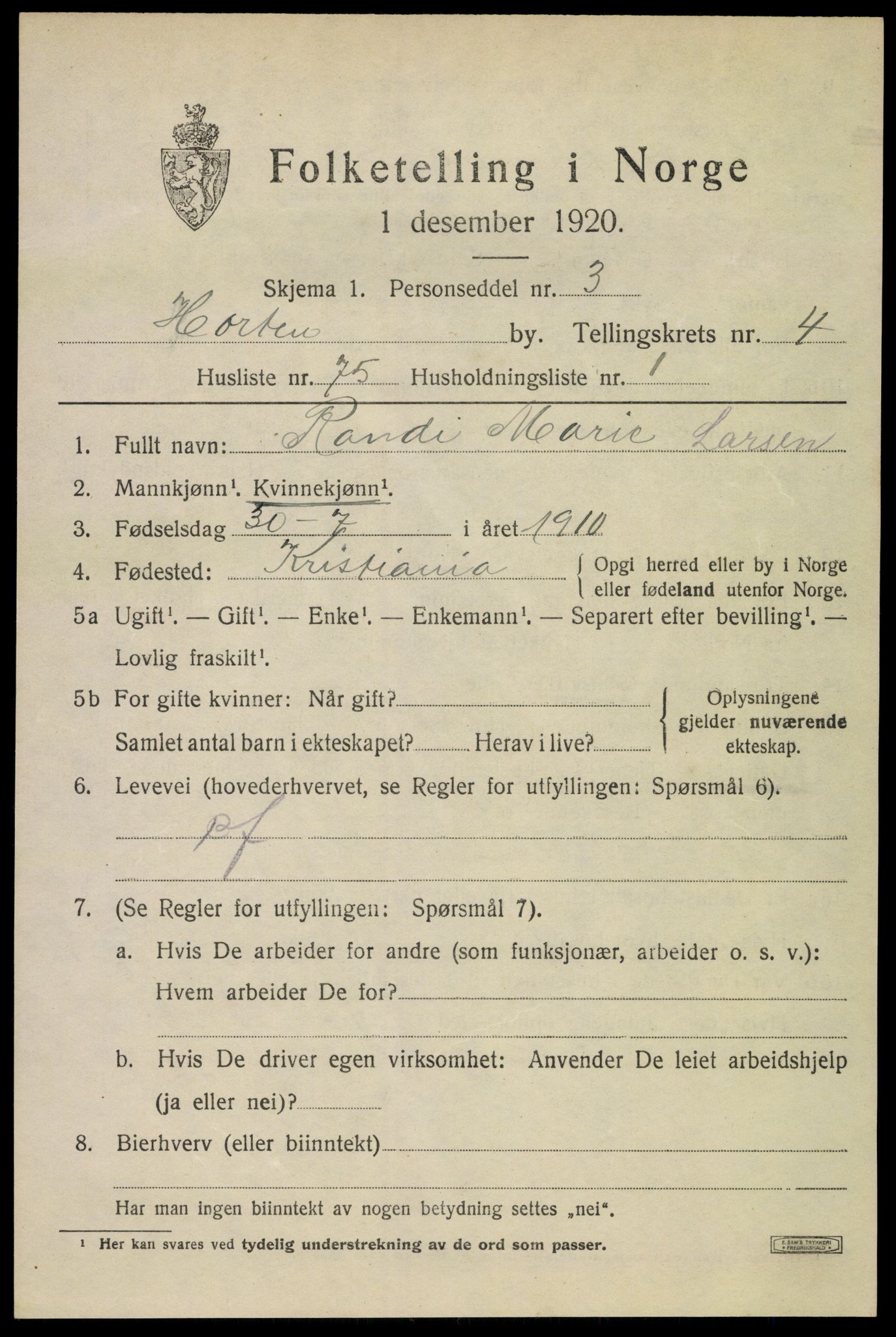 SAKO, 1920 census for Horten, 1920, p. 17561