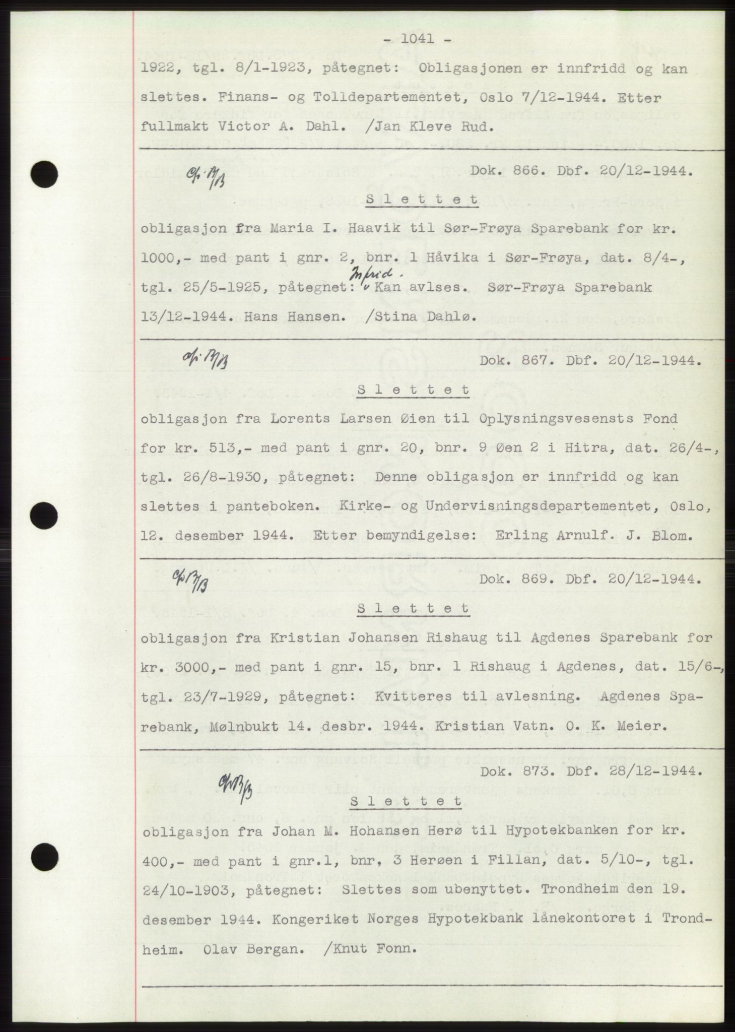 Hitra sorenskriveri, AV/SAT-A-0018/2/2C/2Ca: Mortgage book no. C1, 1936-1945, Diary no: : 866/1944