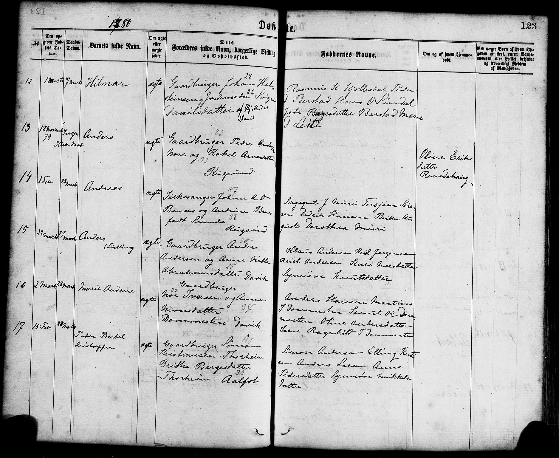 Davik sokneprestembete, AV/SAB-A-79701/H/Haa/Haaa/L0006: Parish register (official) no. A 6, 1867-1881, p. 123