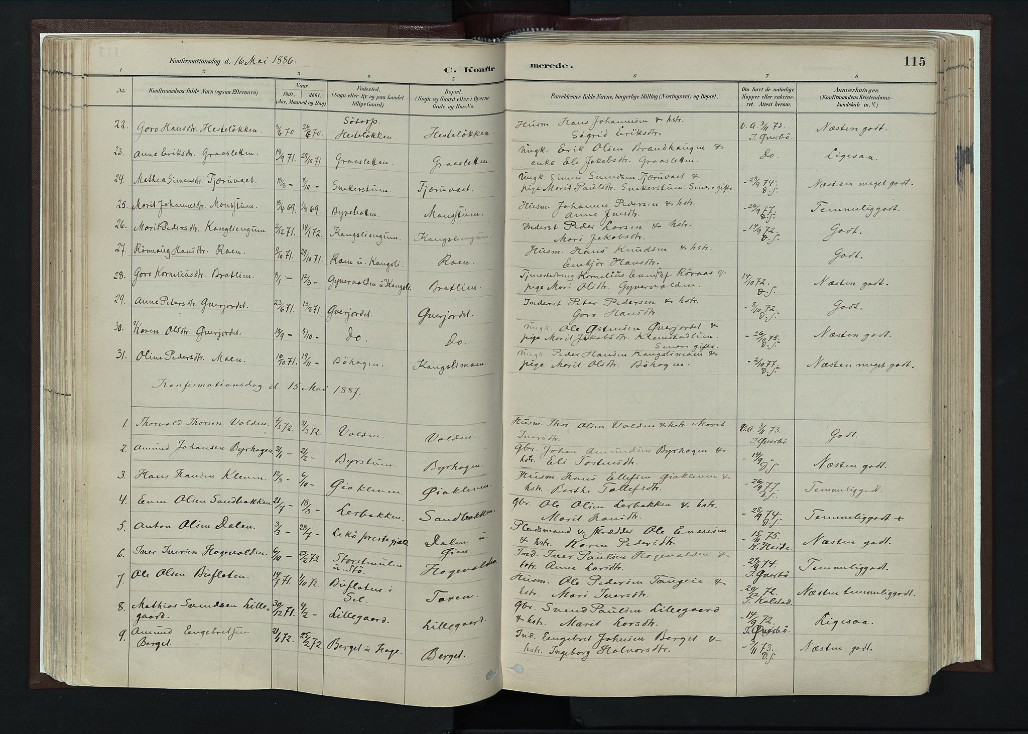 Nord-Fron prestekontor, SAH/PREST-080/H/Ha/Haa/L0004: Parish register (official) no. 4, 1884-1914, p. 115