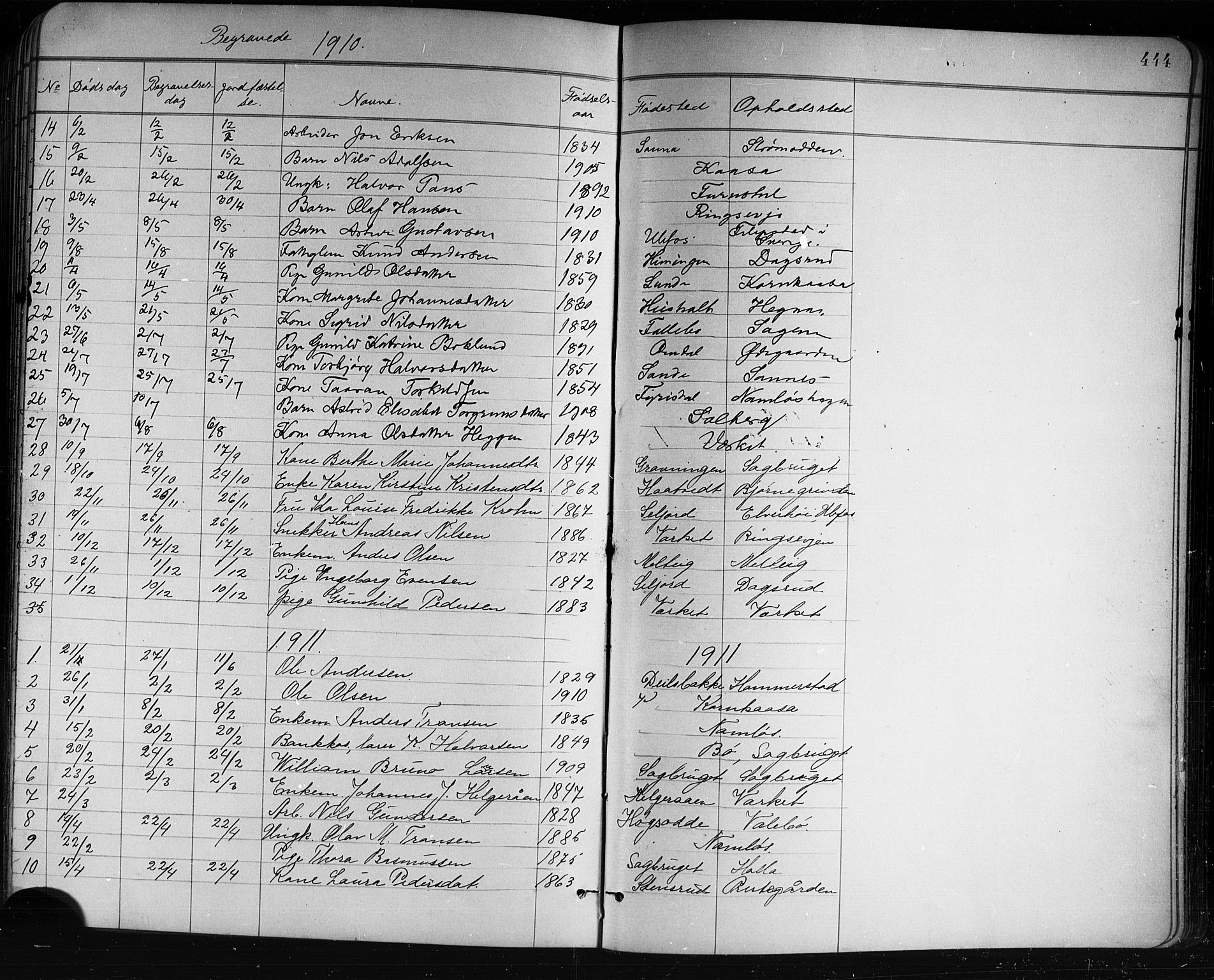 Holla kirkebøker, SAKO/A-272/G/Ga/L0005: Parish register (copy) no. I 5, 1891-1917, p. 444