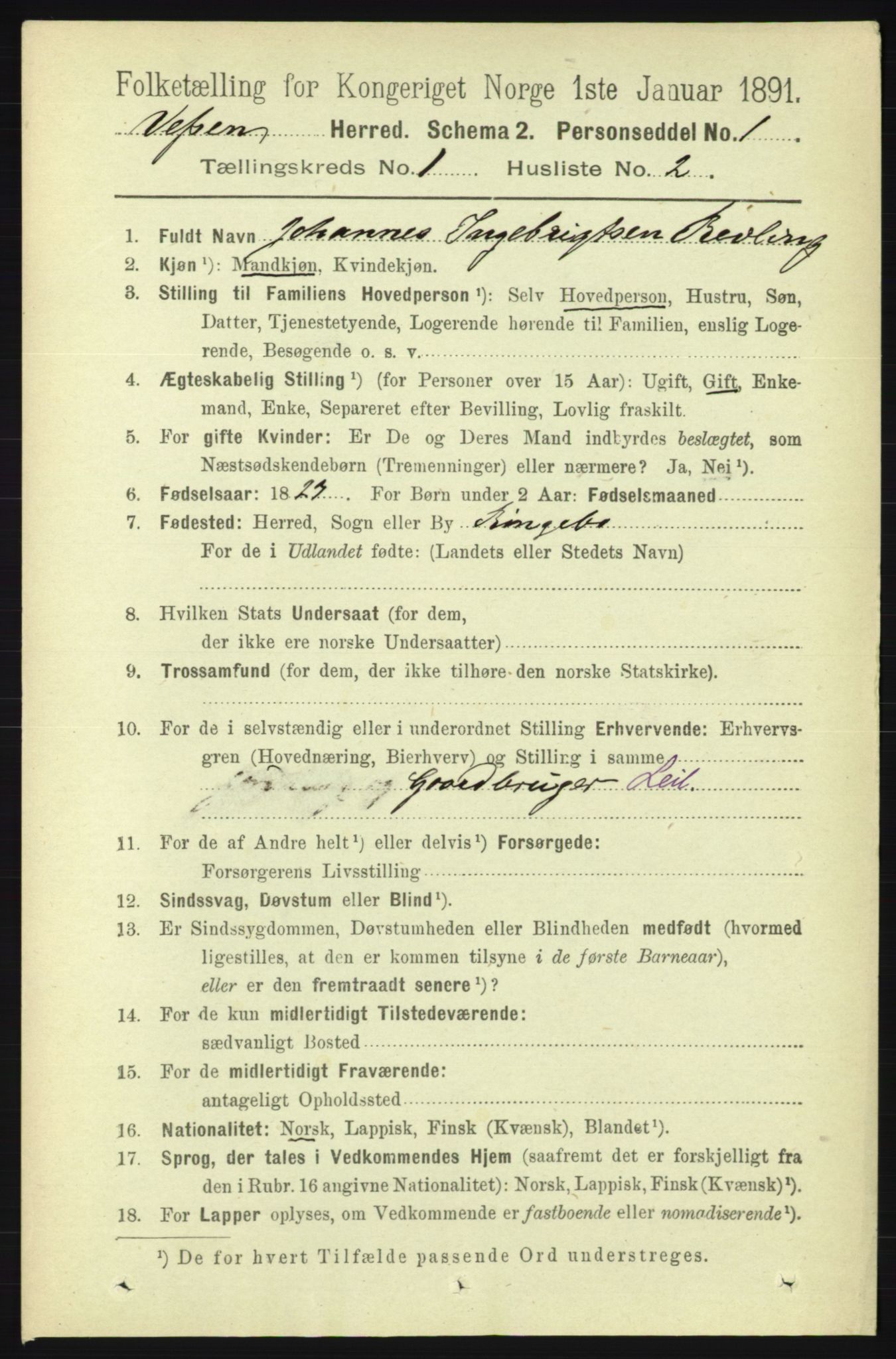 RA, 1891 census for 1824 Vefsn, 1891, p. 101