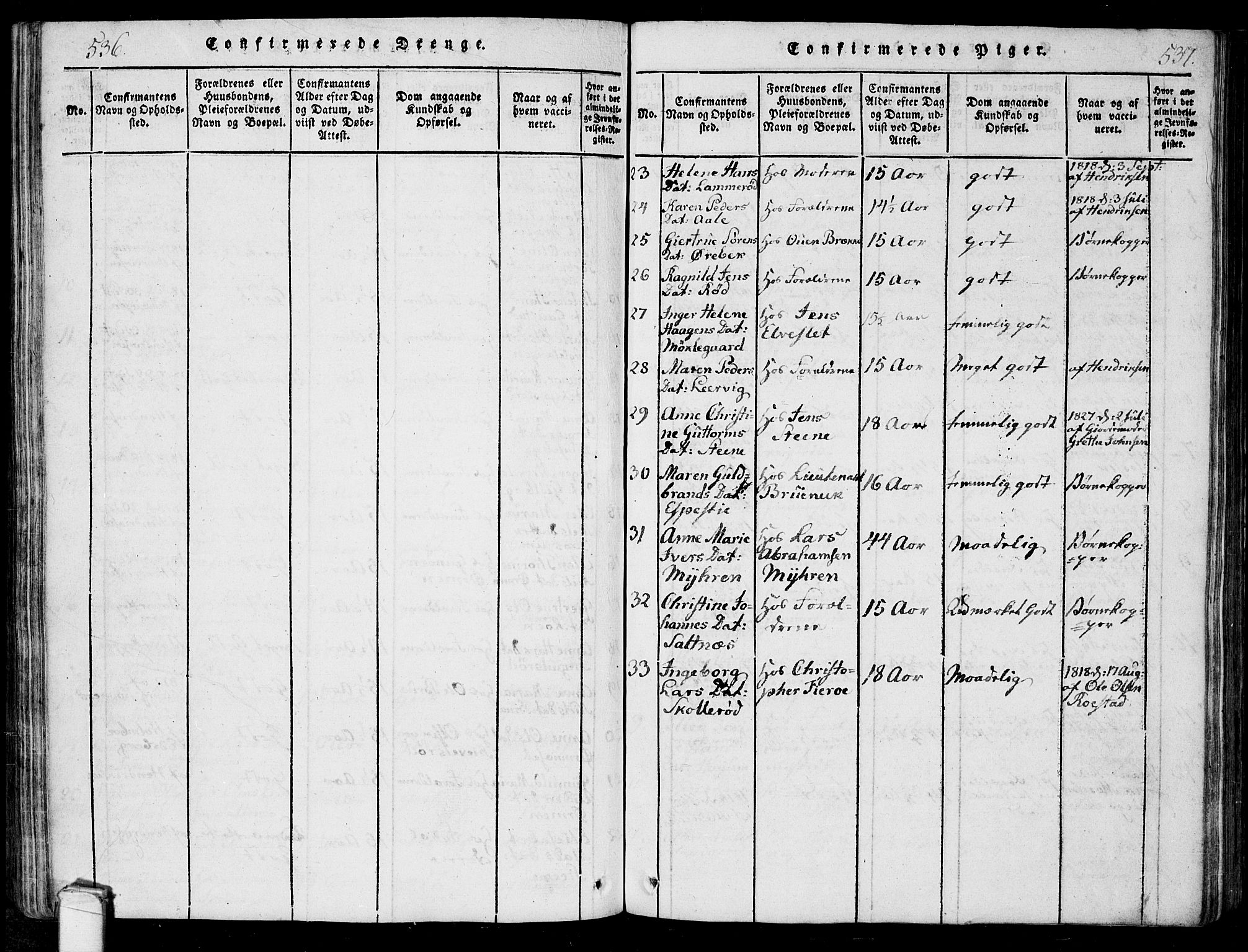 Onsøy prestekontor Kirkebøker, AV/SAO-A-10914/F/Fa/L0002: Parish register (official) no. I 2, 1814-1840, p. 536-537