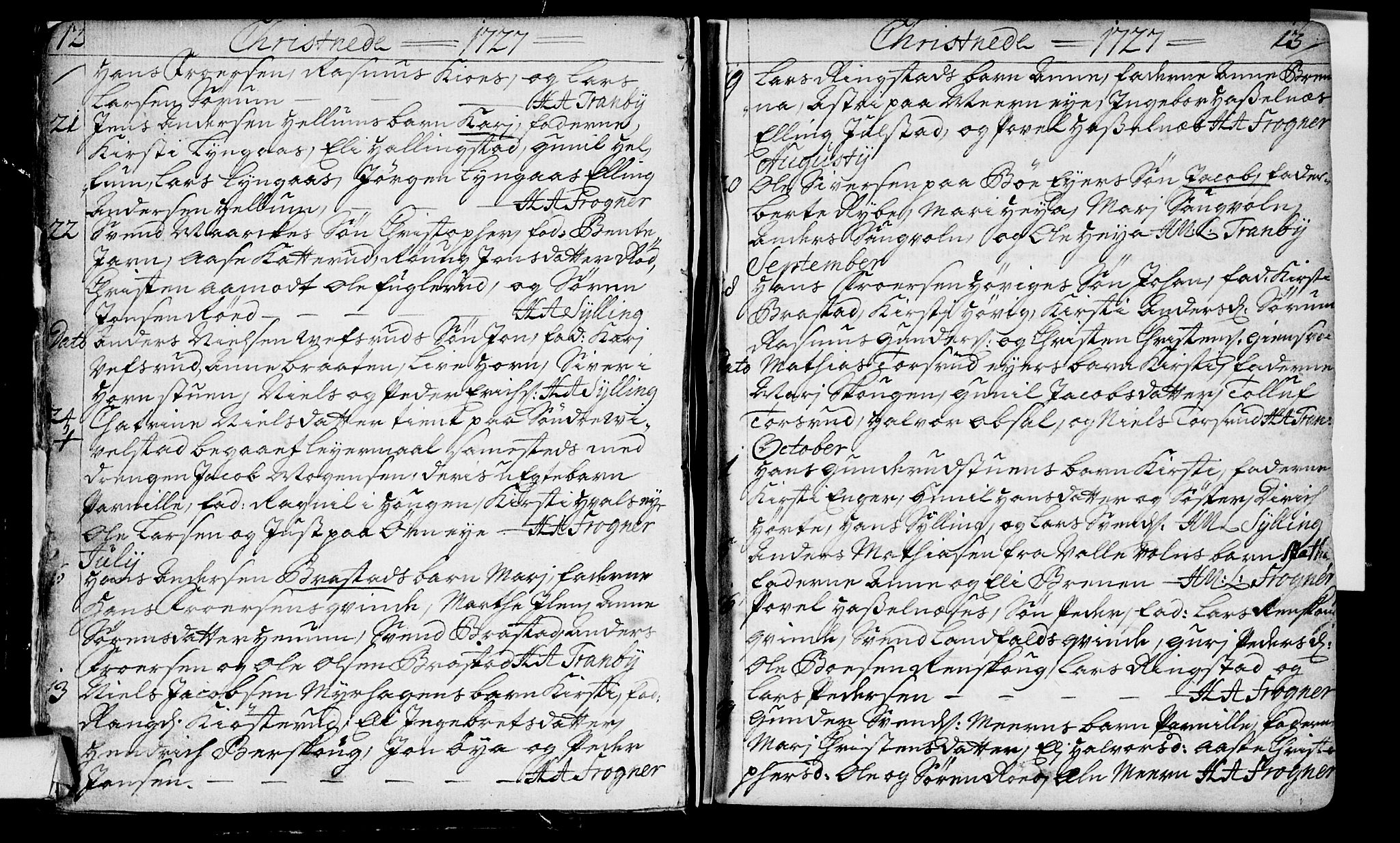 Lier kirkebøker, AV/SAKO-A-230/F/Fa/L0003: Parish register (official) no. I 3, 1727-1748, p. 12-13