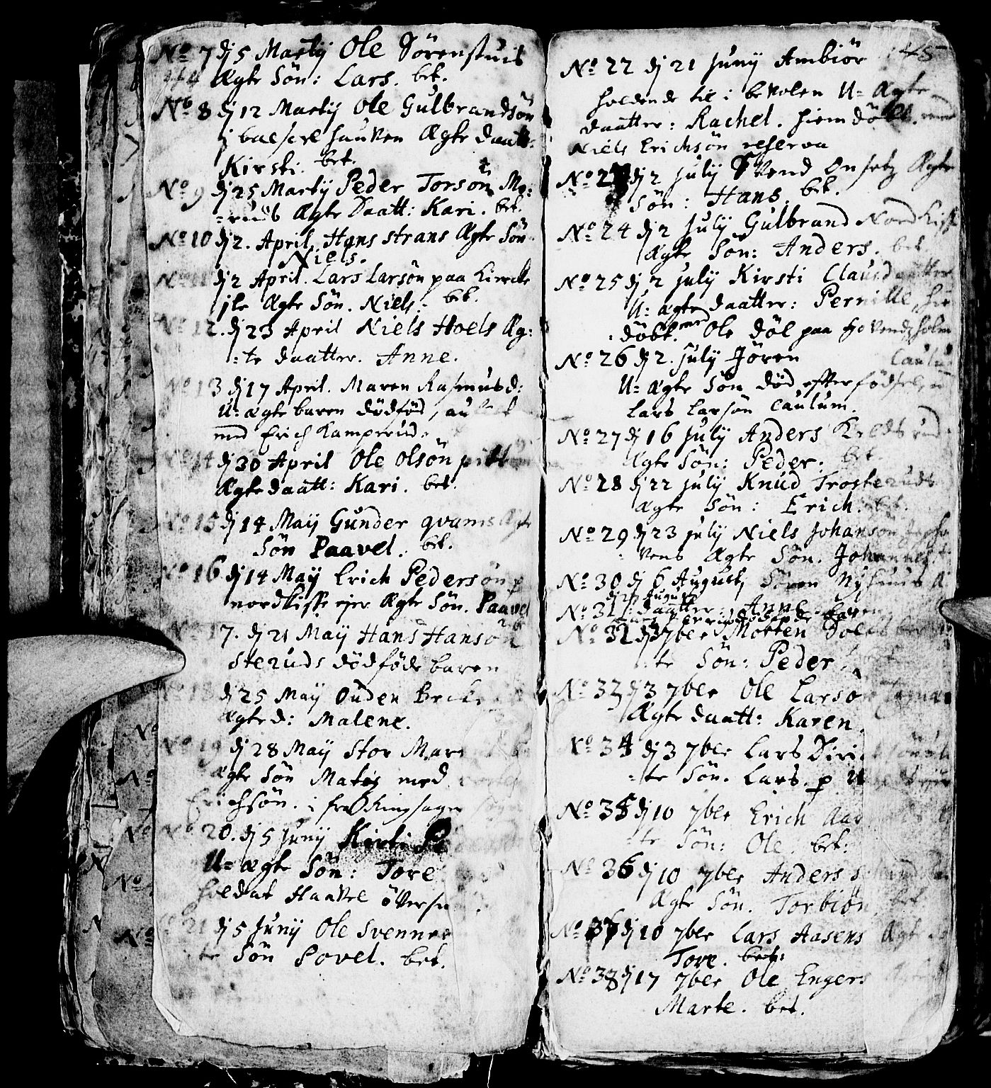 Nes prestekontor, Hedmark, AV/SAH-PREST-020/L/La/L0001: Parish register (copy) no. 1, 1663-1784, p. 44-45