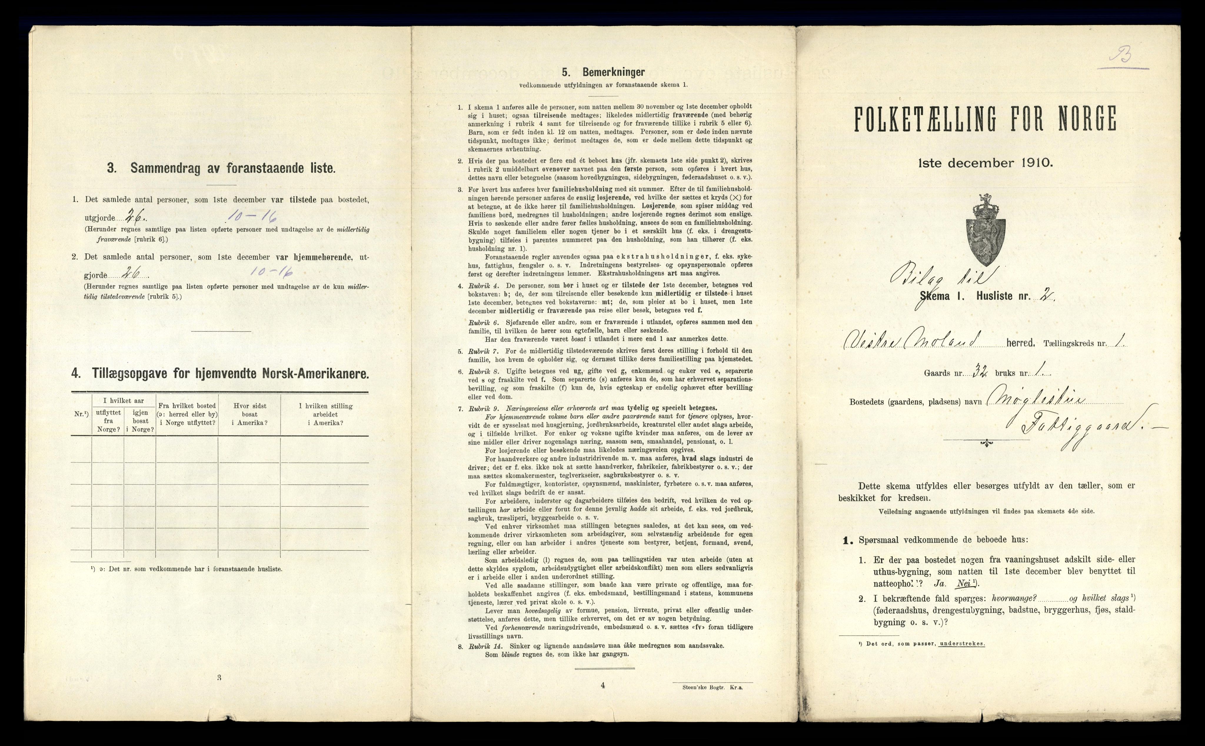 RA, 1910 census for Vestre Moland, 1910, p. 44