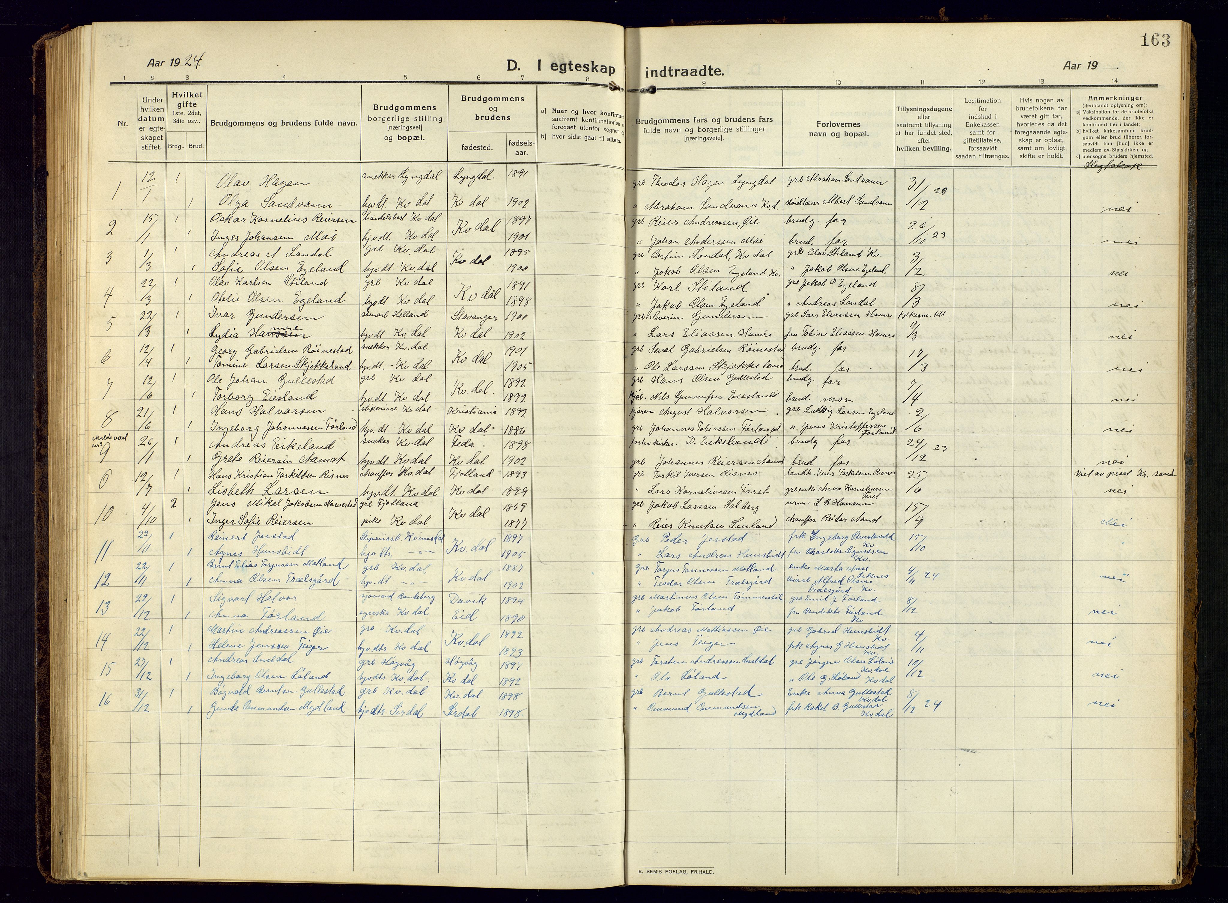 Kvinesdal sokneprestkontor, AV/SAK-1111-0026/F/Fb/Fbb/L0004: Parish register (copy) no. B 4, 1917-1938, p. 163