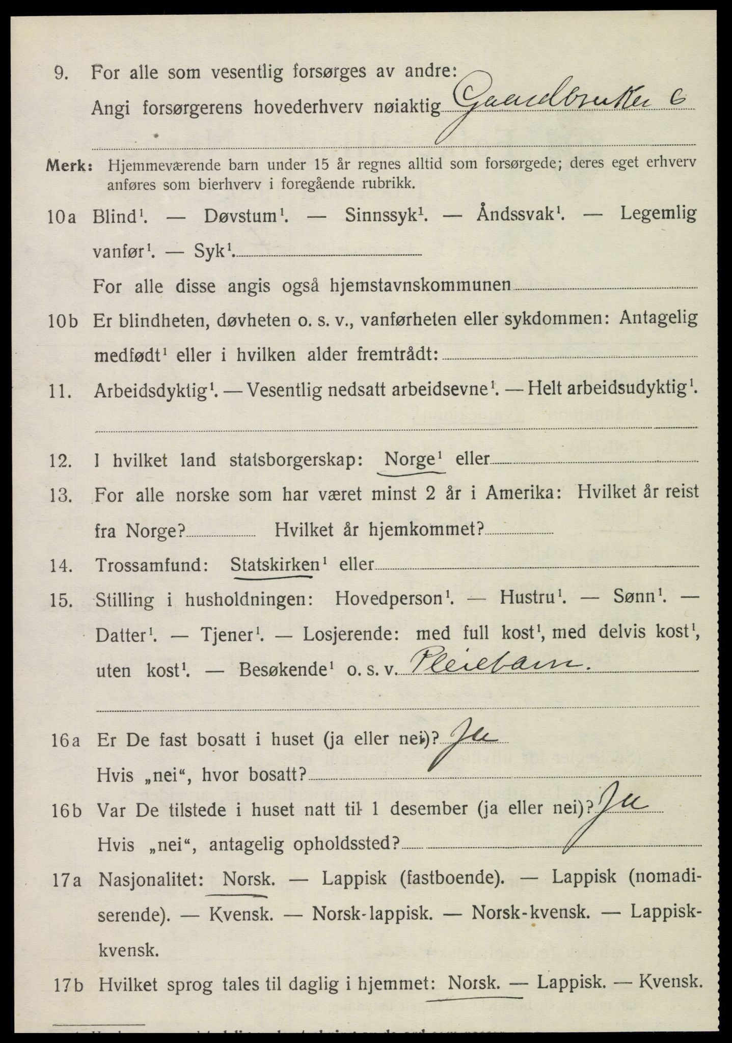 SAT, 1920 census for Skogn, 1920, p. 6994