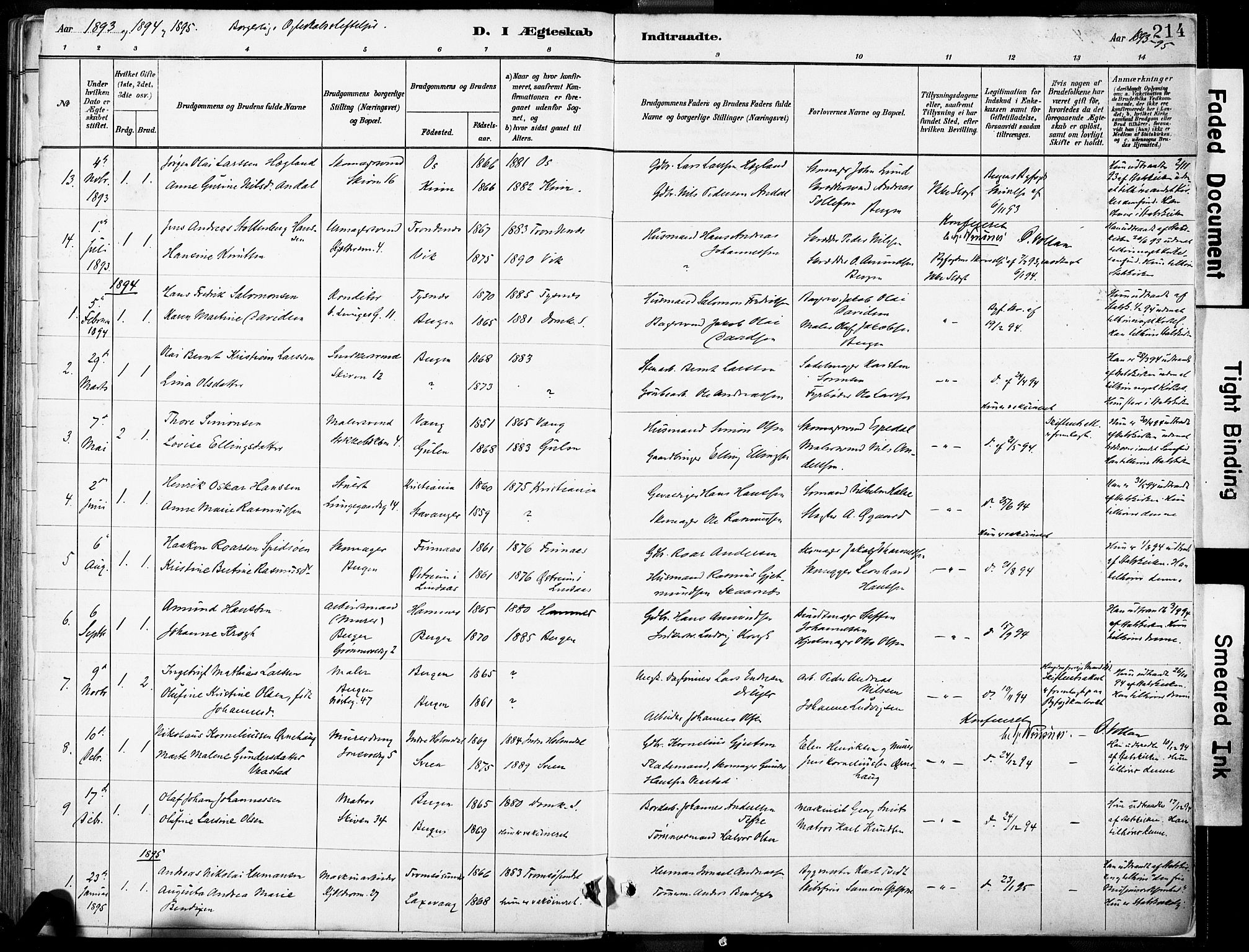 Domkirken sokneprestembete, SAB/A-74801/H/Haa/L0037: Parish register (official) no. D 4, 1880-1907, p. 214
