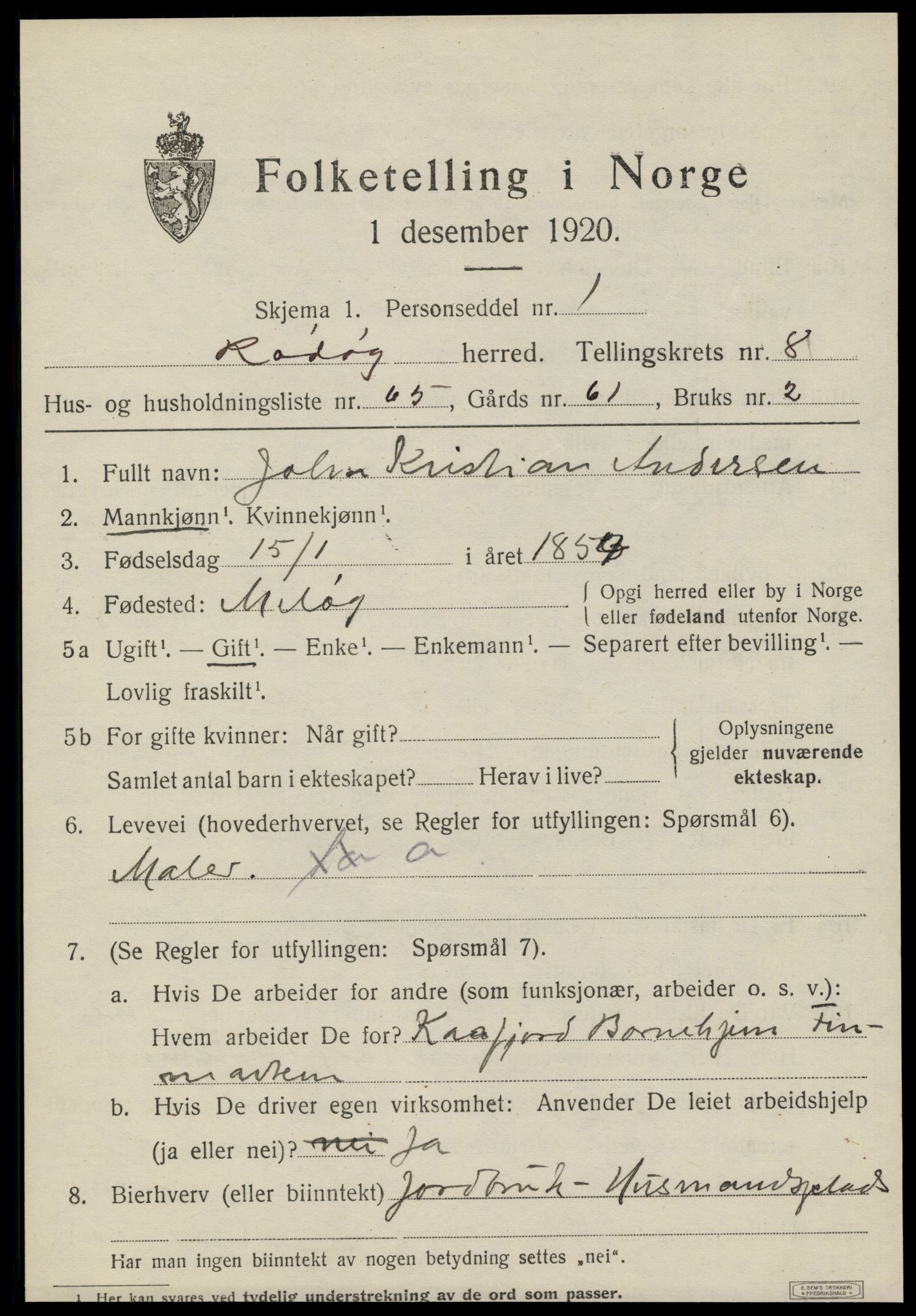 SAT, 1920 census for Rødøy, 1920, p. 5056