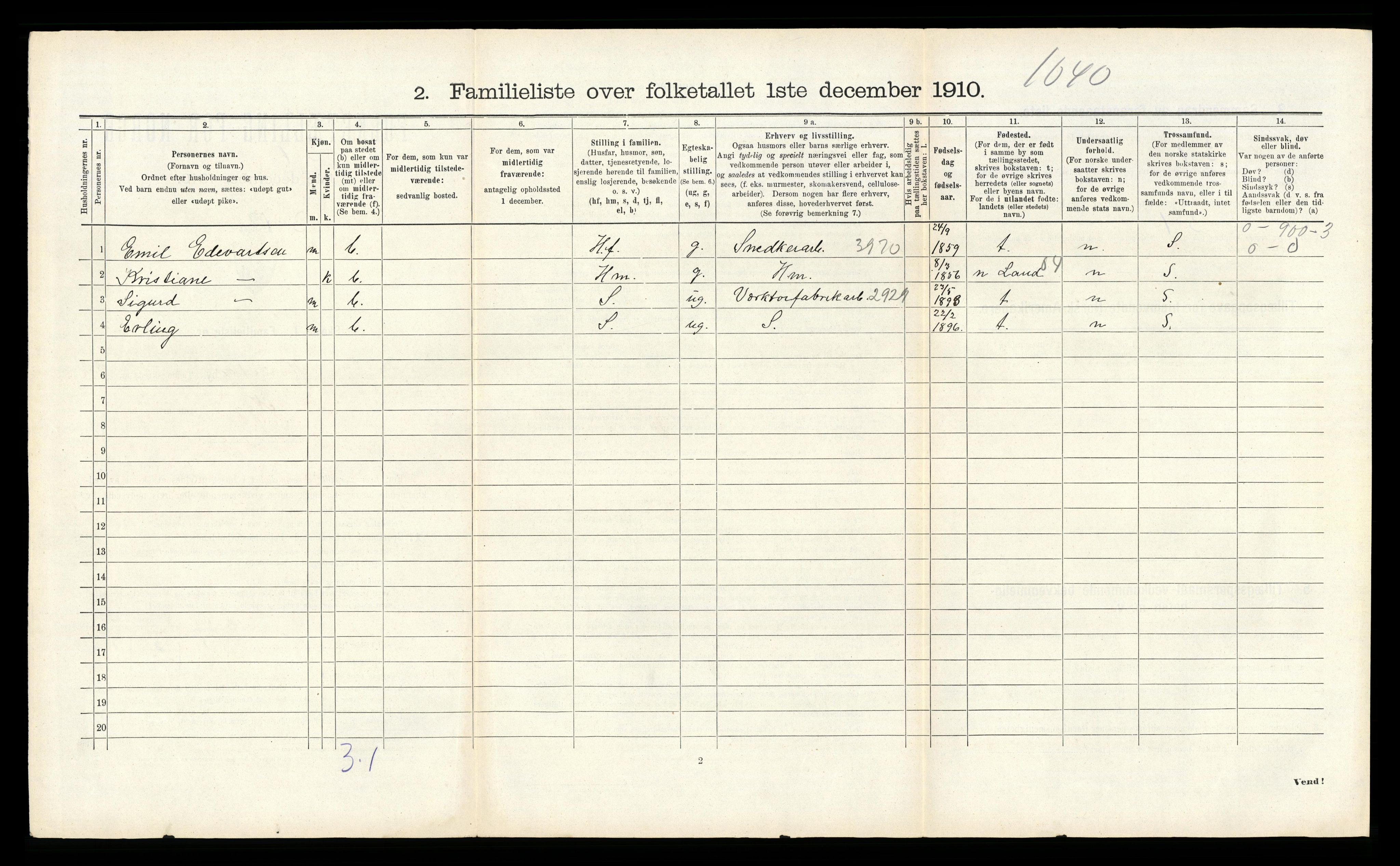 RA, 1910 census for Hønefoss, 1910, p. 1352