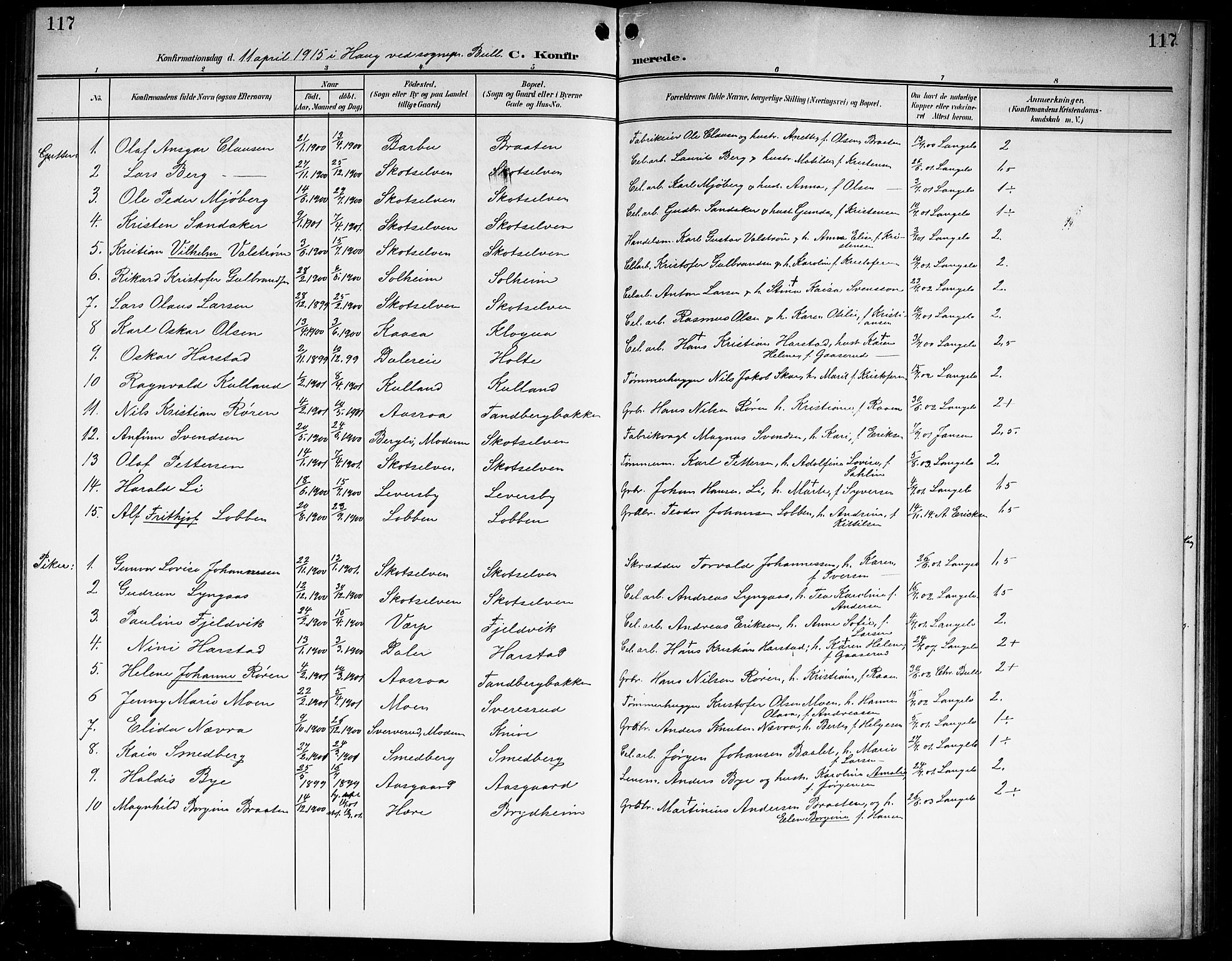 Eiker kirkebøker, SAKO/A-4/G/Gb/L0005: Parish register (copy) no. II 5, 1901-1923, p. 117