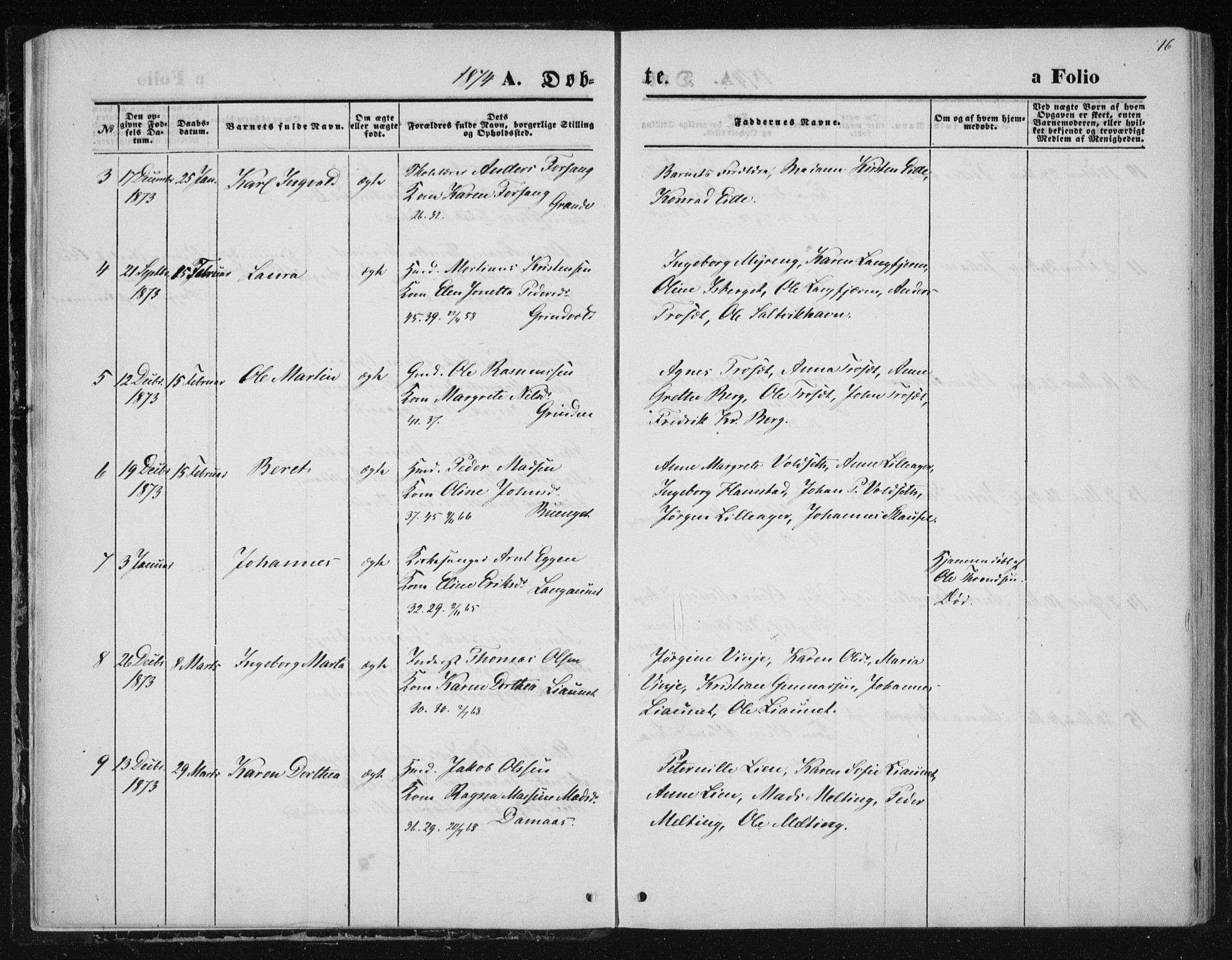 Ministerialprotokoller, klokkerbøker og fødselsregistre - Nord-Trøndelag, AV/SAT-A-1458/733/L0324: Parish register (official) no. 733A03, 1870-1883, p. 16