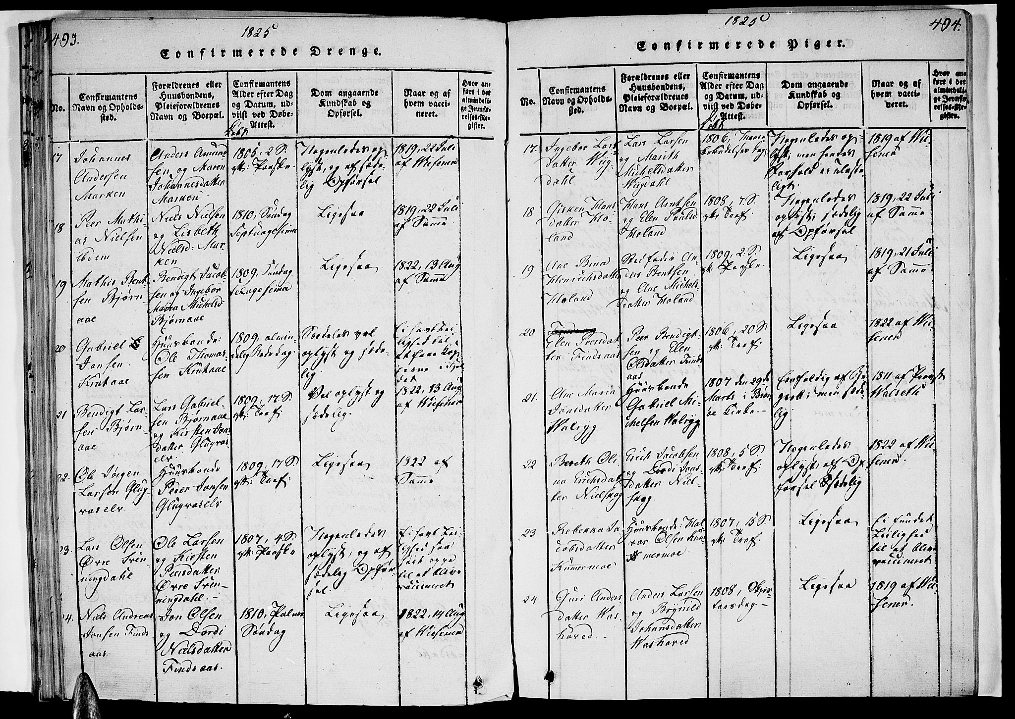 Ministerialprotokoller, klokkerbøker og fødselsregistre - Nordland, AV/SAT-A-1459/820/L0288: Parish register (official) no. 820A09, 1820-1825, p. 493-494