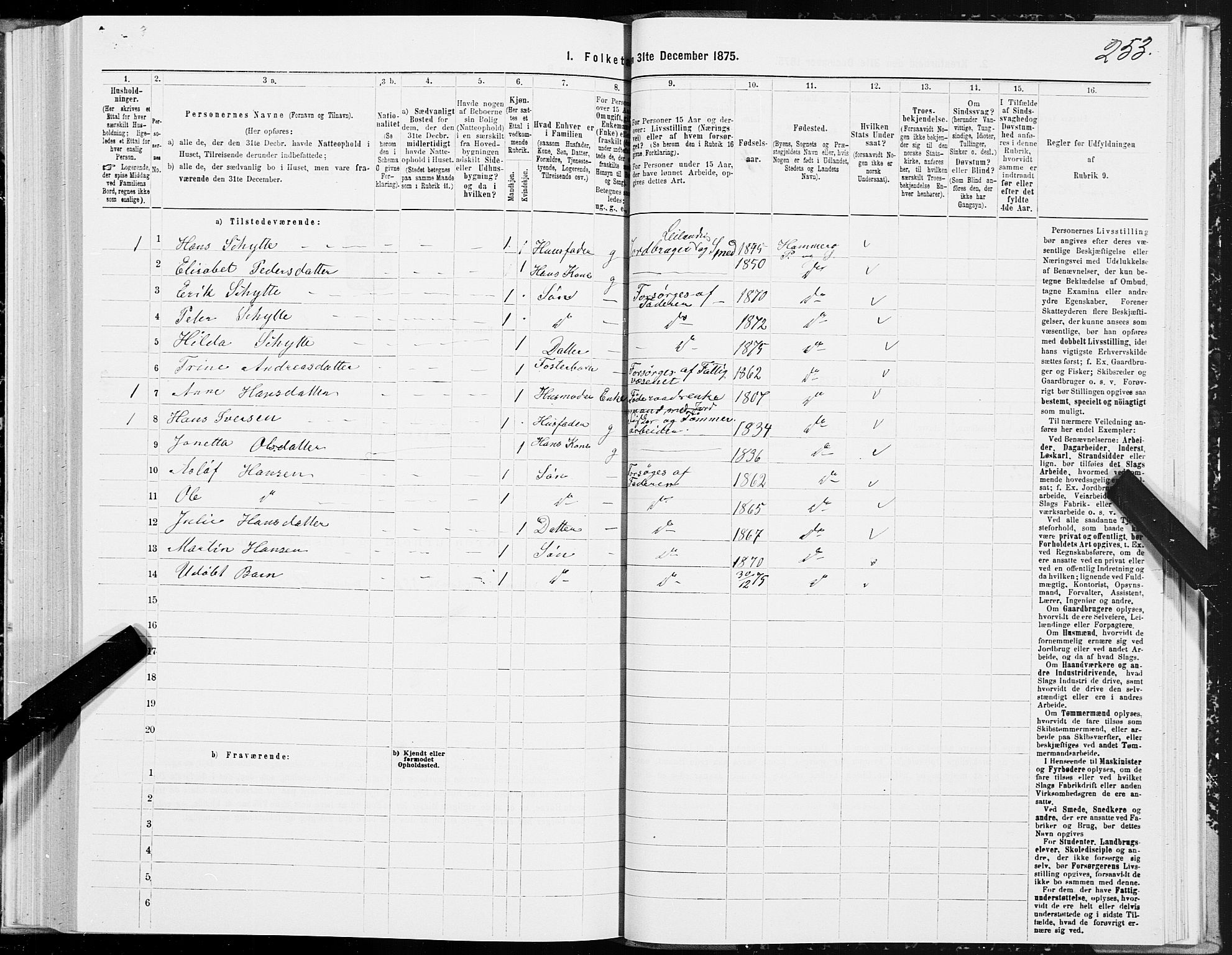 SAT, 1875 census for 1849P Hamarøy, 1875, p. 1253