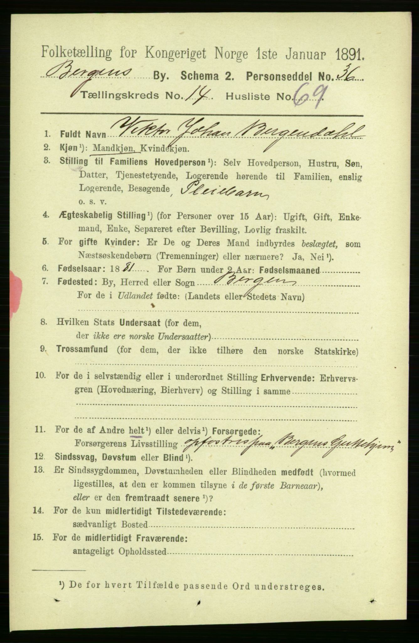 RA, 1891 Census for 1301 Bergen, 1891, p. 24187