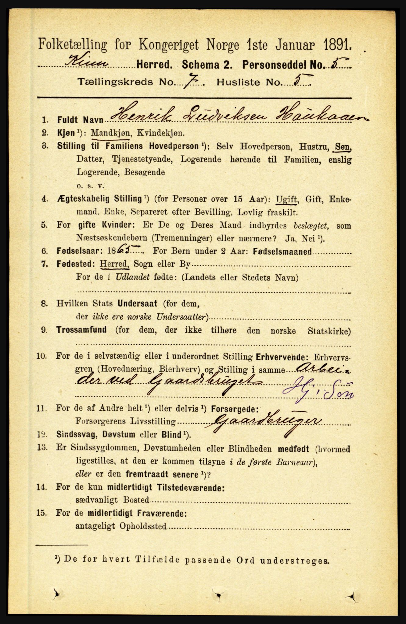 RA, 1891 census for 1437 Kinn, 1891, p. 2704