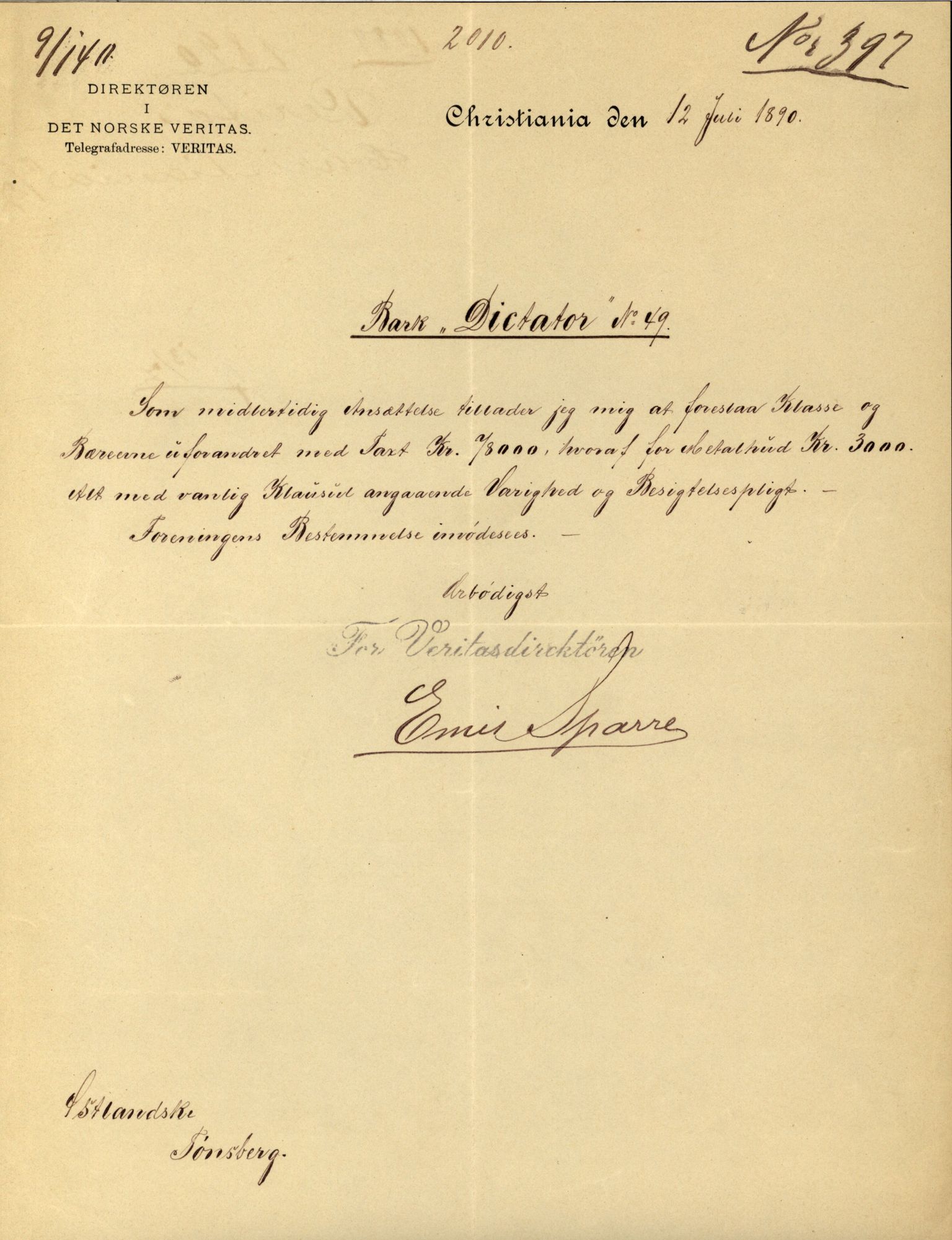 Pa 63 - Østlandske skibsassuranceforening, VEMU/A-1079/G/Ga/L0026/0002: Havaridokumenter / Dovre, Dictator, Ella, Elizabeth Morton, 1890, p. 120