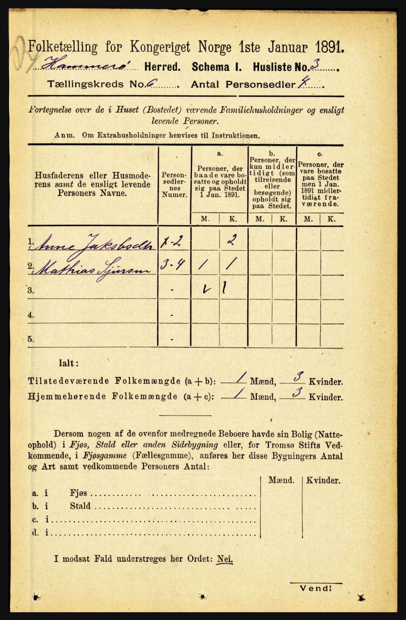 RA, 1891 census for 1849 Hamarøy, 1891, p. 2931