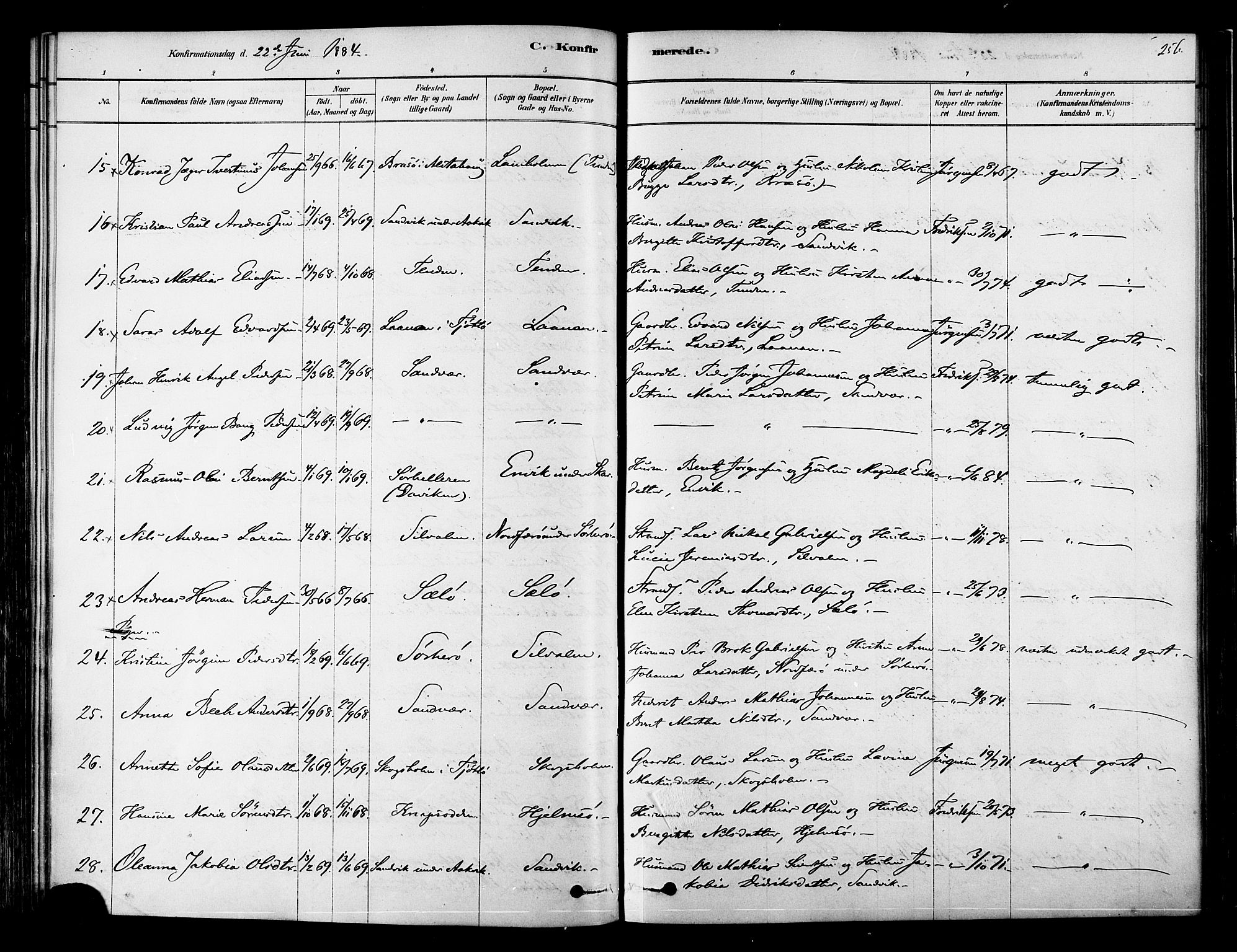 Ministerialprotokoller, klokkerbøker og fødselsregistre - Nordland, AV/SAT-A-1459/834/L0507: Parish register (official) no. 834A05, 1878-1892, p. 256