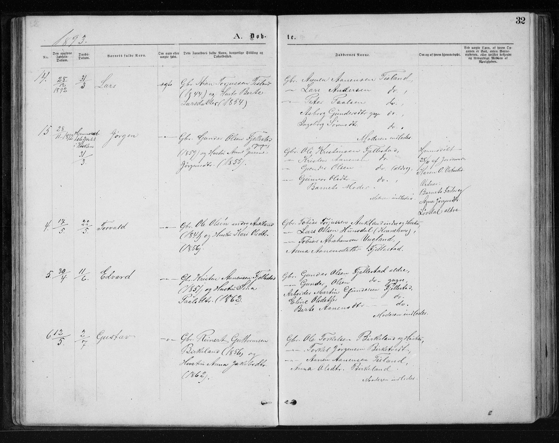 Holum sokneprestkontor, AV/SAK-1111-0022/F/Fb/Fbb/L0003: Parish register (copy) no. B 3, 1875-1898, p. 32