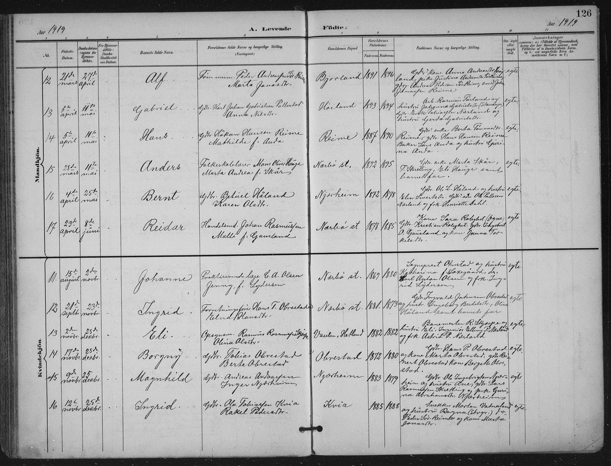 Hå sokneprestkontor, AV/SAST-A-101801/002/B/L0001: Parish register (official) no. A 11, 1897-1924, p. 126