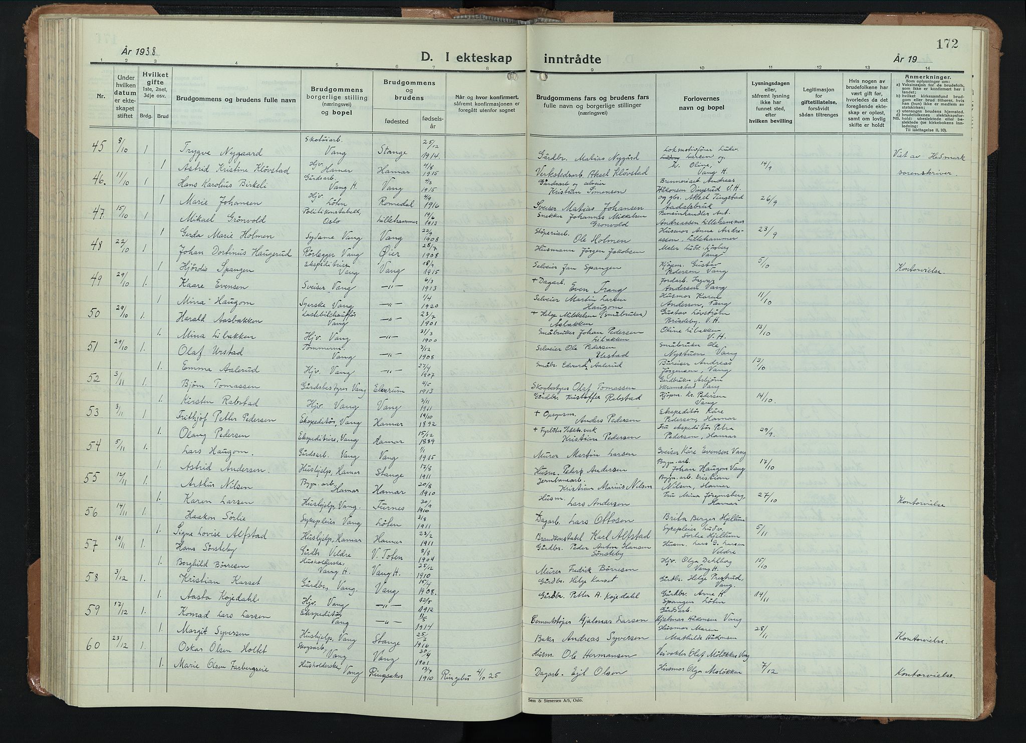 Vang prestekontor, Hedmark, AV/SAH-PREST-008/H/Ha/Hab/L0016: Parish register (copy) no. 16, 1933-1945, p. 172