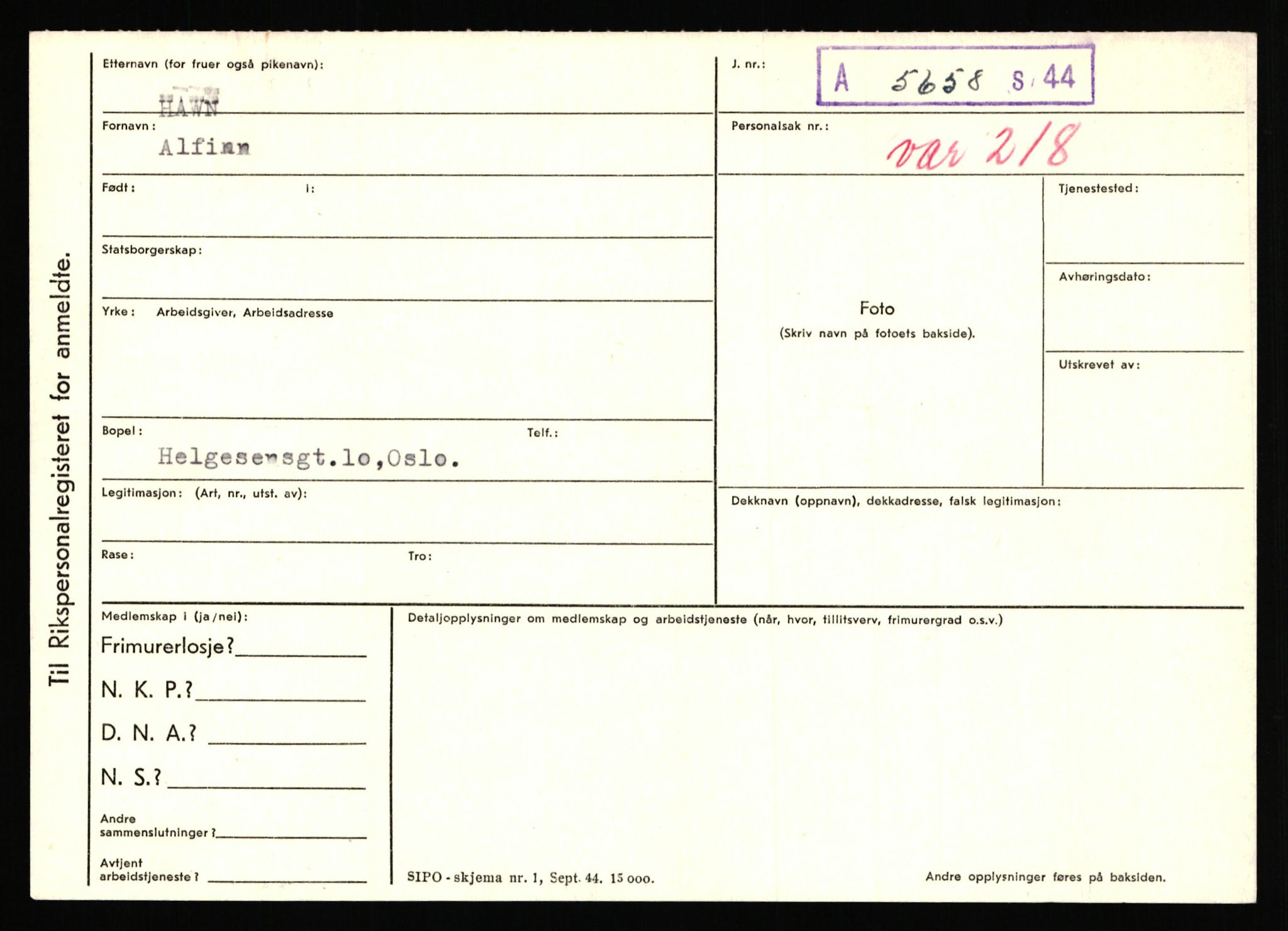 Statspolitiet - Hovedkontoret / Osloavdelingen, AV/RA-S-1329/C/Ca/L0006: Hanche - Hokstvedt, 1943-1945, p. 2831