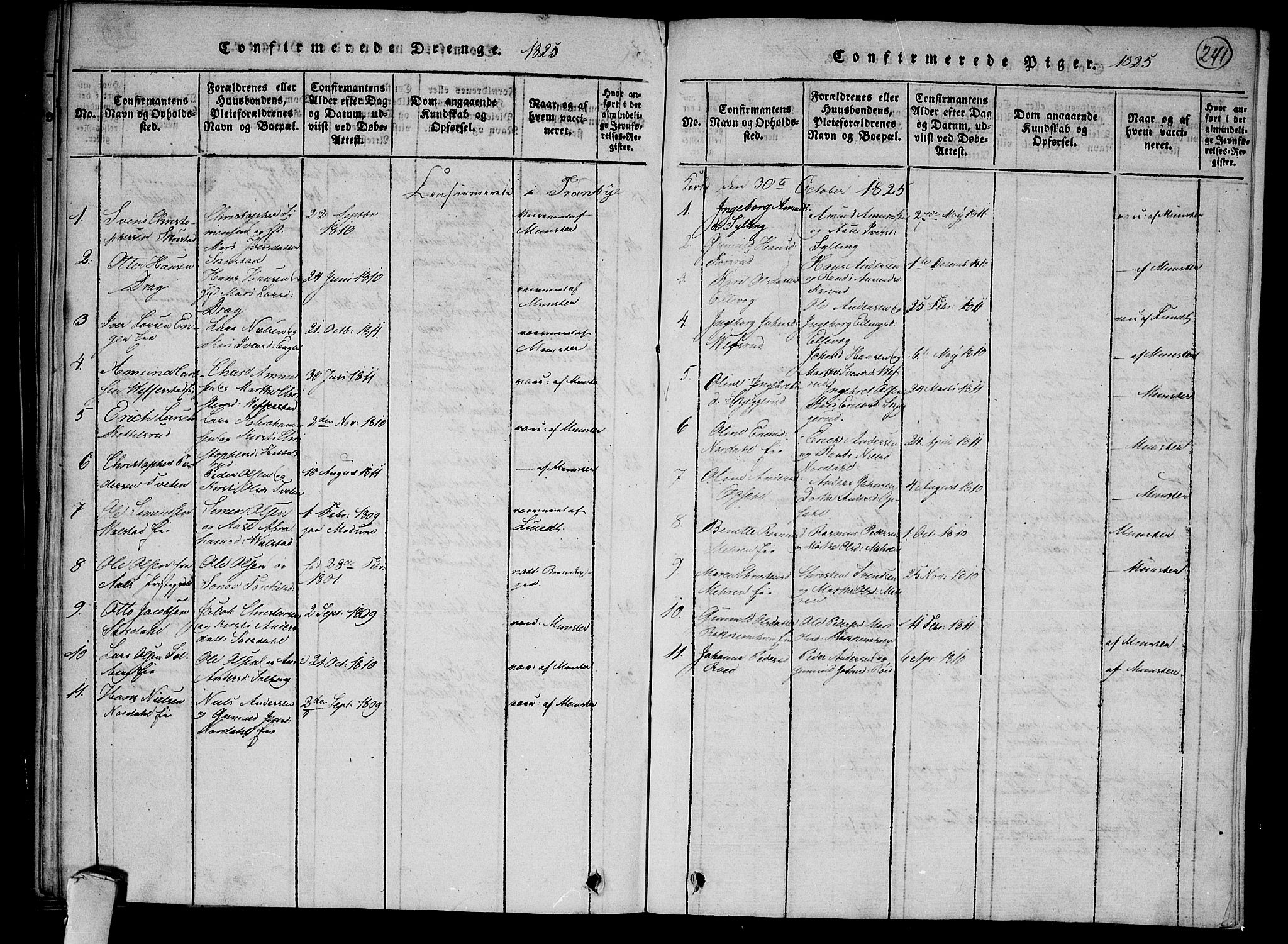 Lier kirkebøker, AV/SAKO-A-230/F/Fa/L0009: Parish register (official) no. I 9, 1824-1827, p. 241