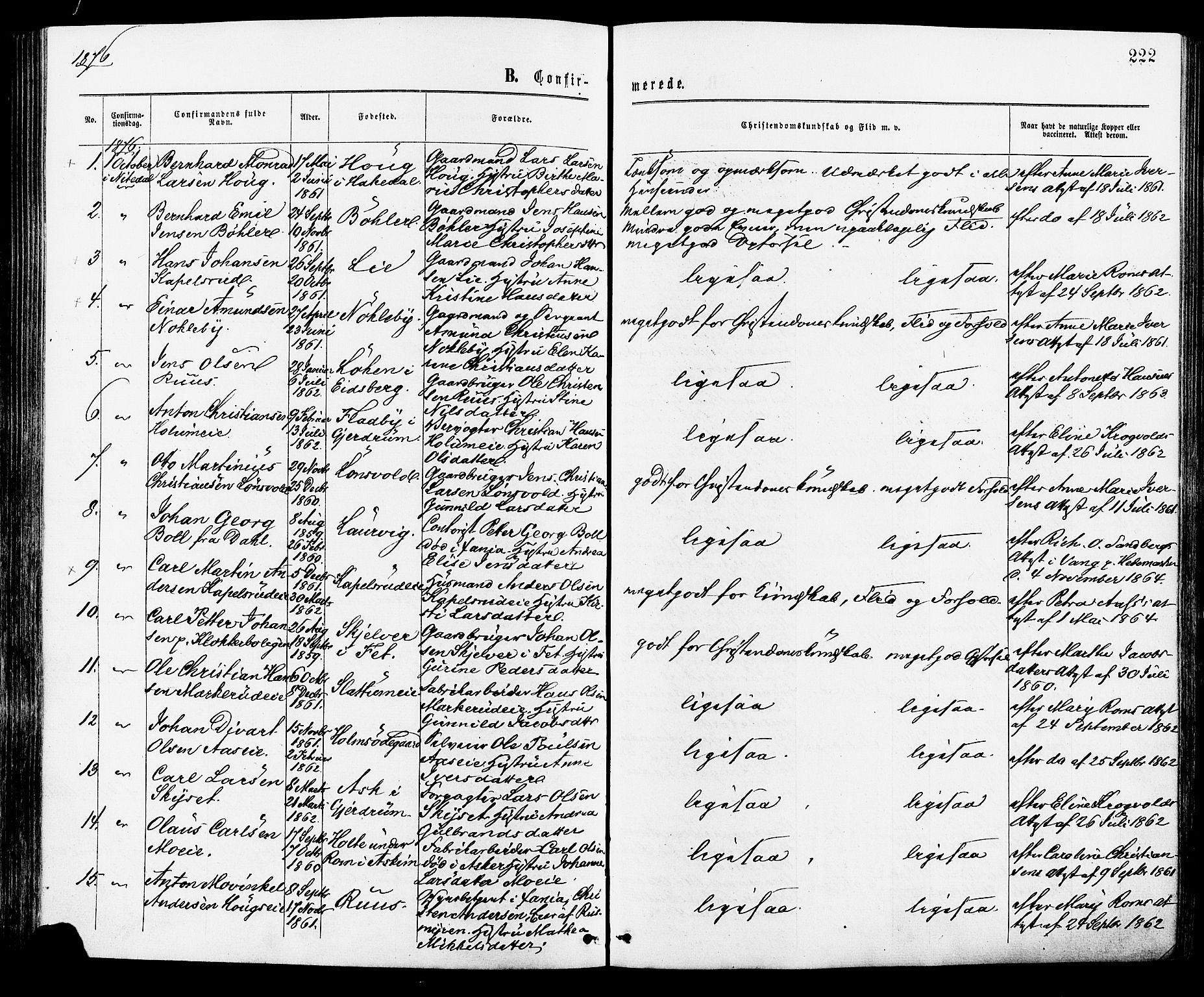 Nittedal prestekontor Kirkebøker, AV/SAO-A-10365a/F/Fa/L0006: Parish register (official) no. I 6, 1863-1878, p. 222