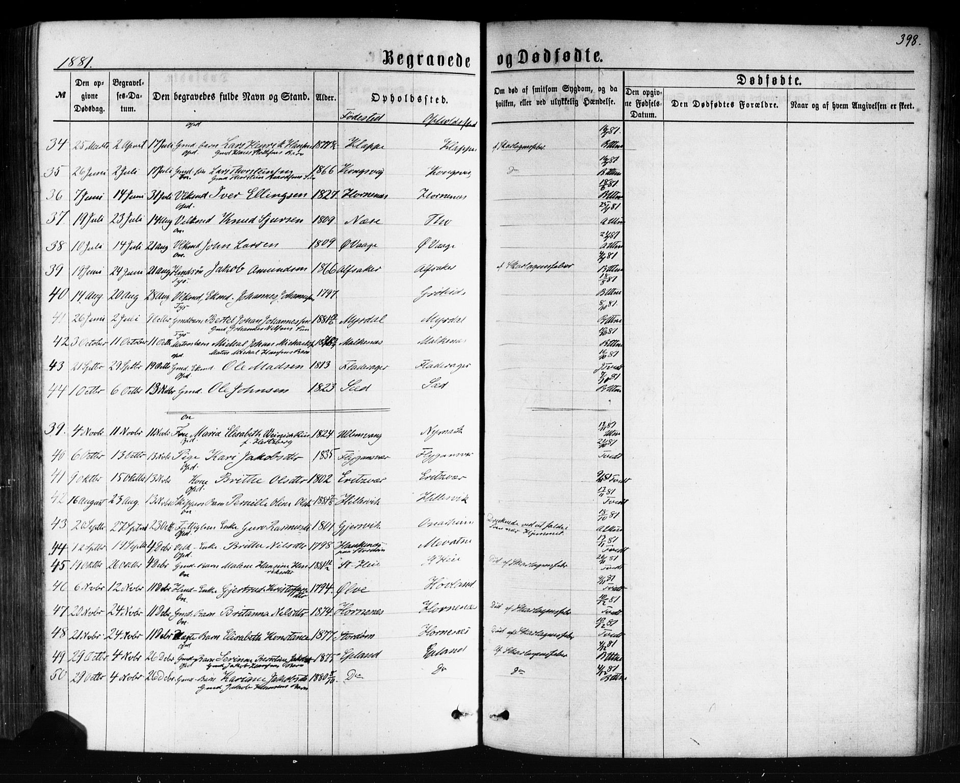 Tysnes sokneprestembete, AV/SAB-A-78601/H/Haa: Parish register (official) no. A 12, 1872-1886, p. 398