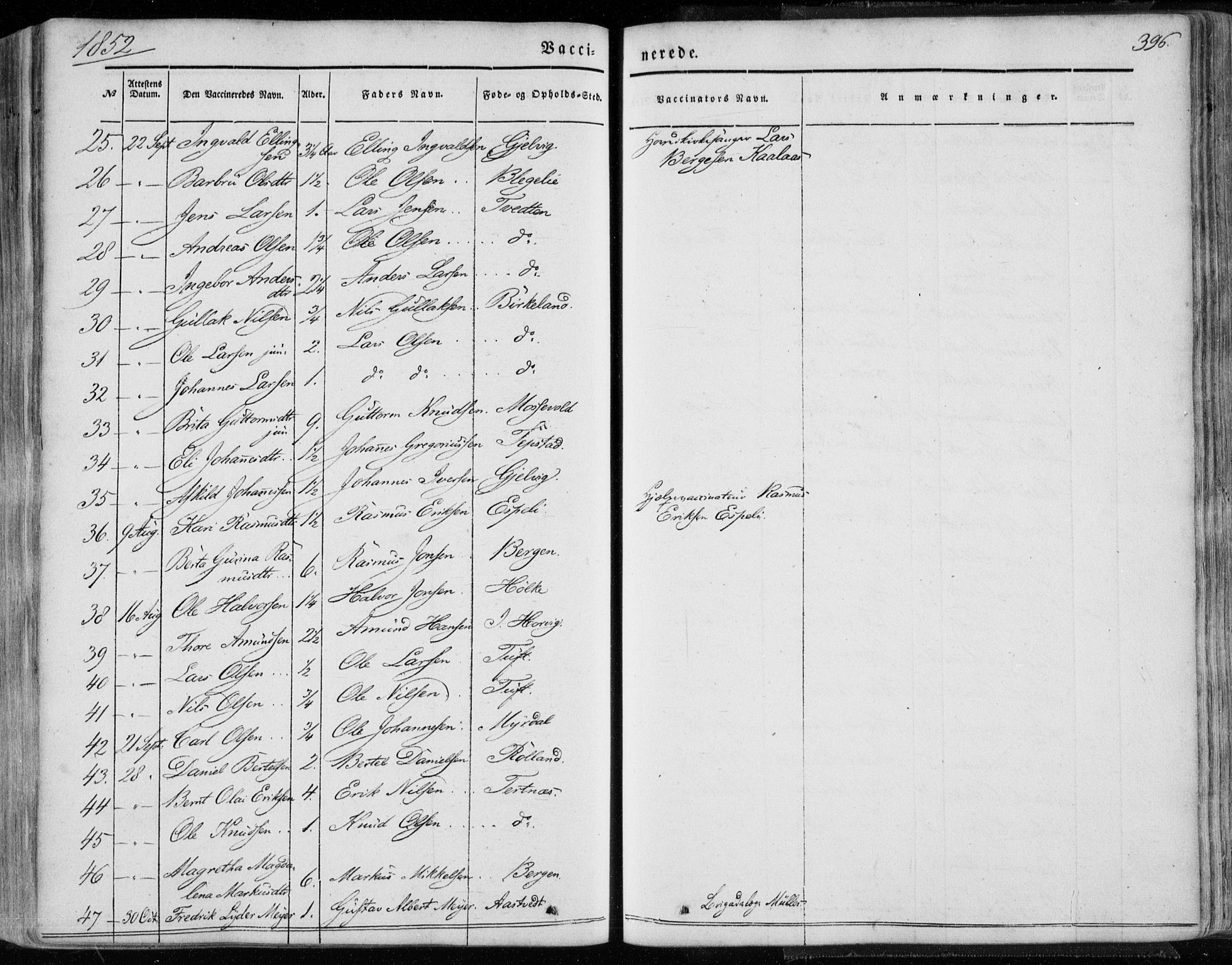 Hamre sokneprestembete, AV/SAB-A-75501/H/Ha/Haa/Haaa/L0013: Parish register (official) no. A 13, 1846-1857, p. 396