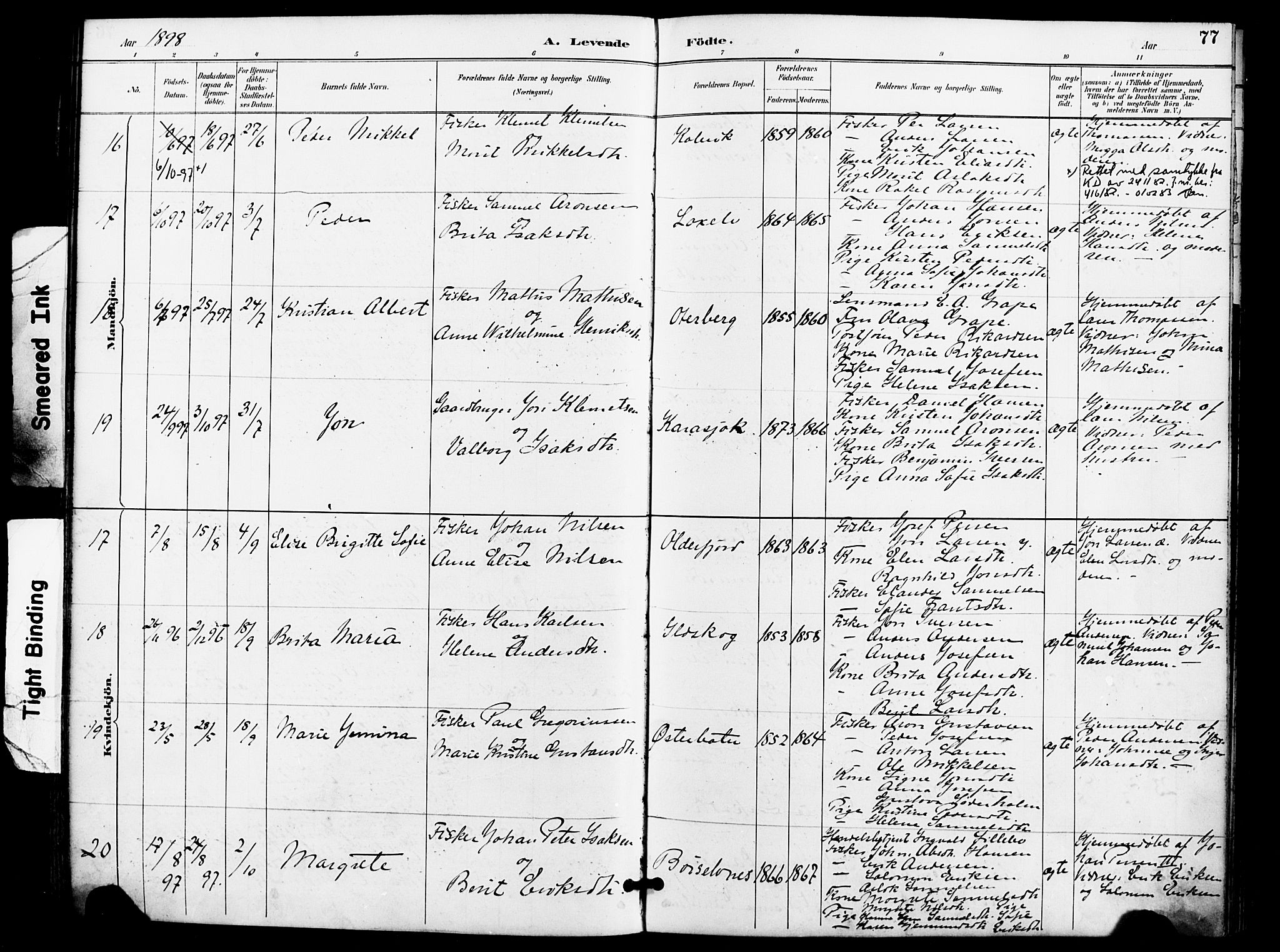 Kistrand/Porsanger sokneprestembete, AV/SATØ-S-1351/H/Ha/L0008.kirke: Parish register (official) no. 8, 1890-1898, p. 77