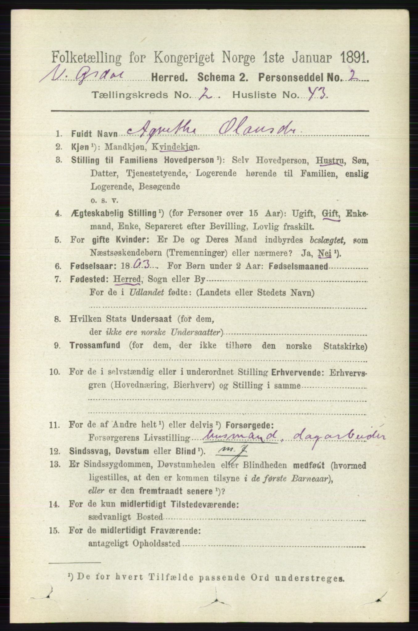 RA, 1891 census for 0523 Vestre Gausdal, 1891, p. 824