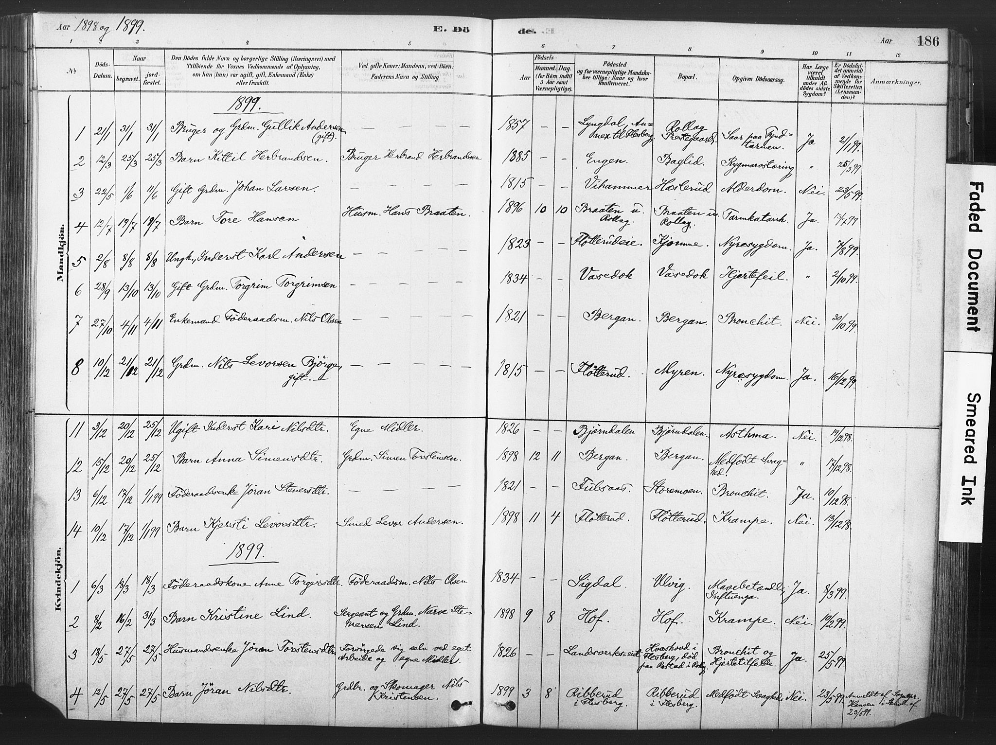 Rollag kirkebøker, AV/SAKO-A-240/F/Fa/L0011: Parish register (official) no. I 11, 1878-1902, p. 186