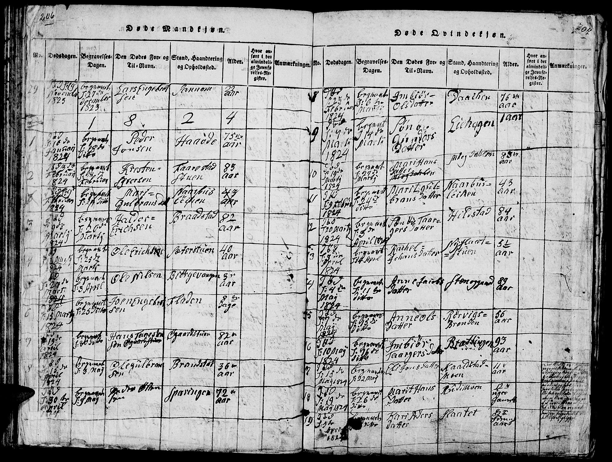 Ringebu prestekontor, SAH/PREST-082/H/Ha/Hab/L0001: Parish register (copy) no. 1, 1821-1839, p. 206-207