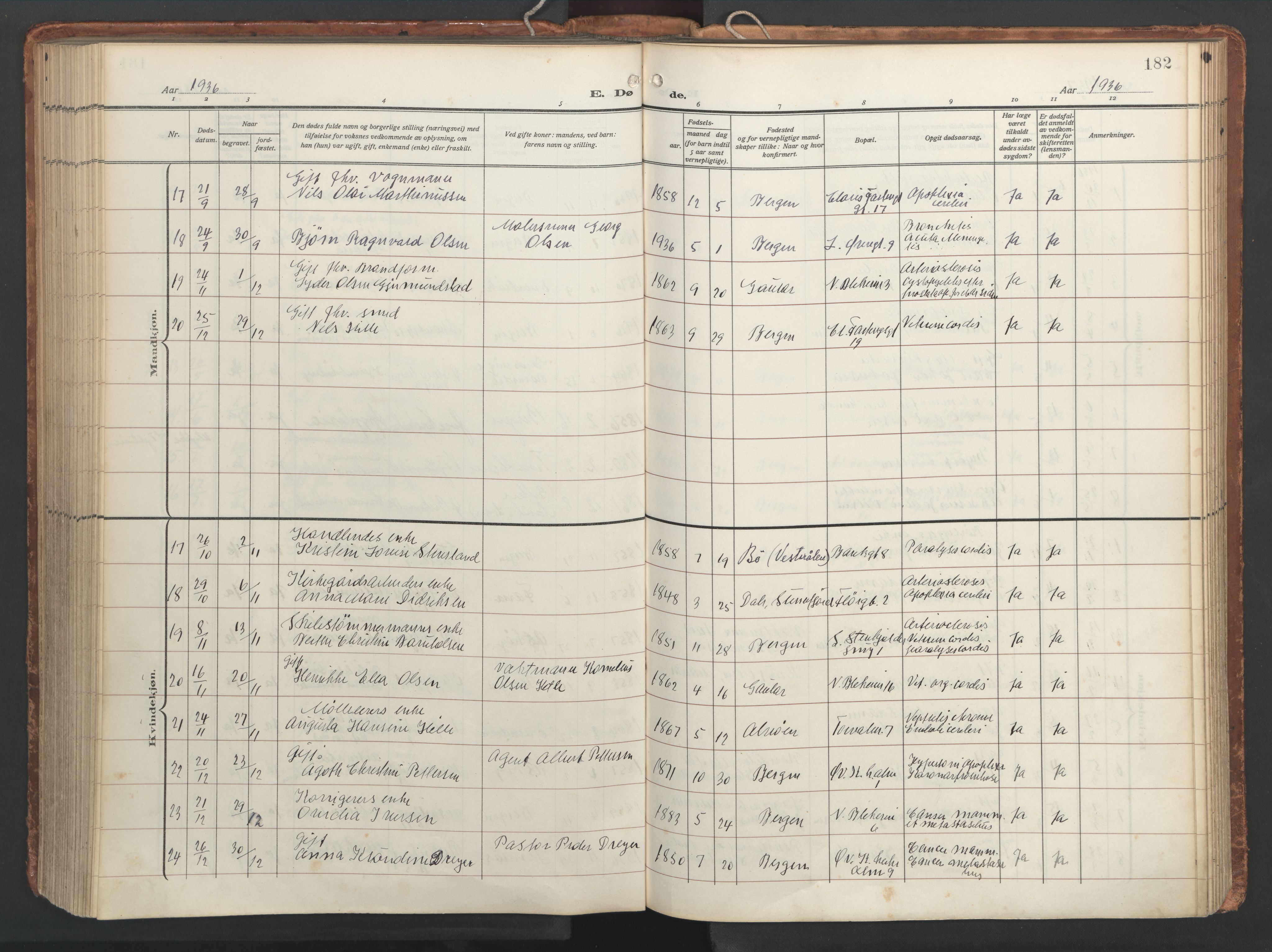 Korskirken sokneprestembete, AV/SAB-A-76101/H/Hab: Parish register (copy) no. E 5, 1910-1956, p. 181b-182a