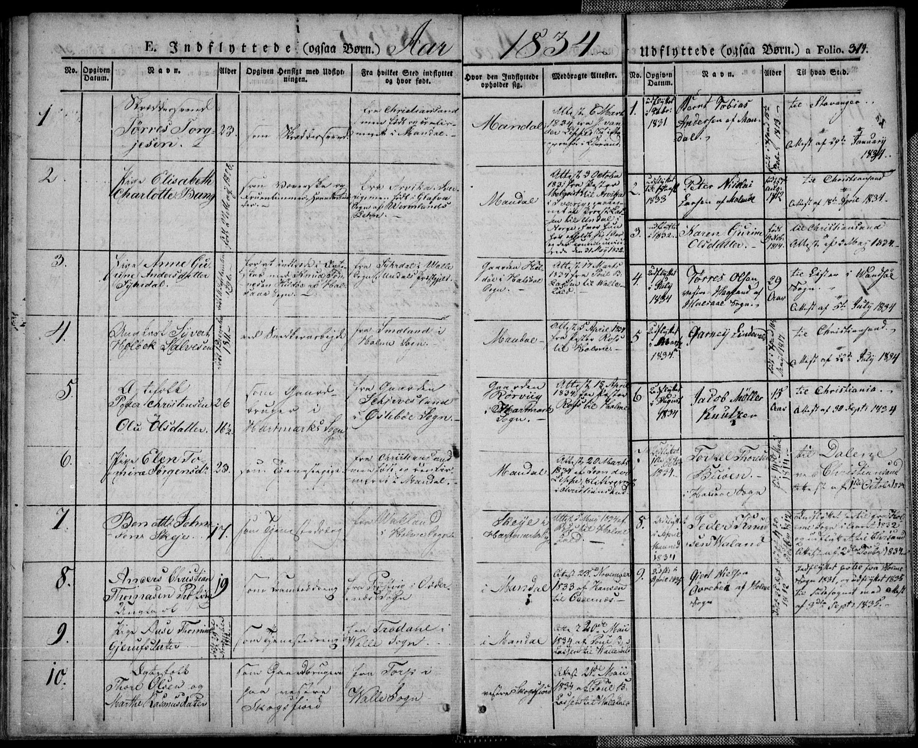 Mandal sokneprestkontor, SAK/1111-0030/F/Fa/Faa/L0011: Parish register (official) no. A 11, 1830-1839, p. 314