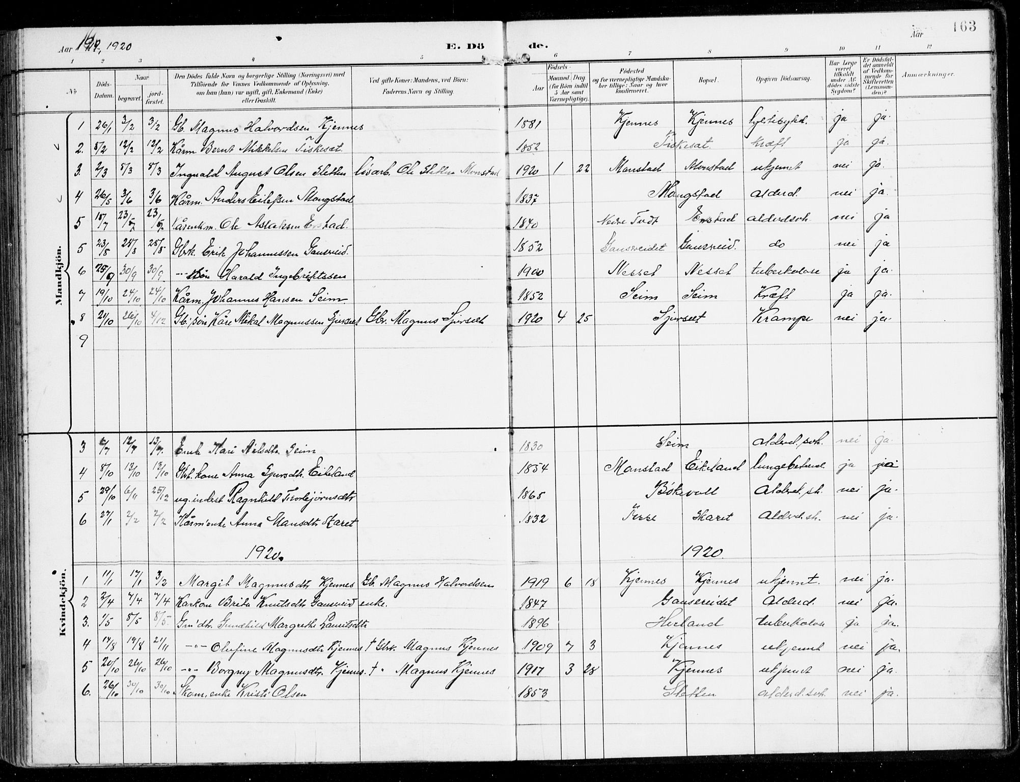 Alversund Sokneprestembete, AV/SAB-A-73901/H/Ha/Haa/Haad/L0004: Parish register (official) no. D 4, 1898-1926, p. 163