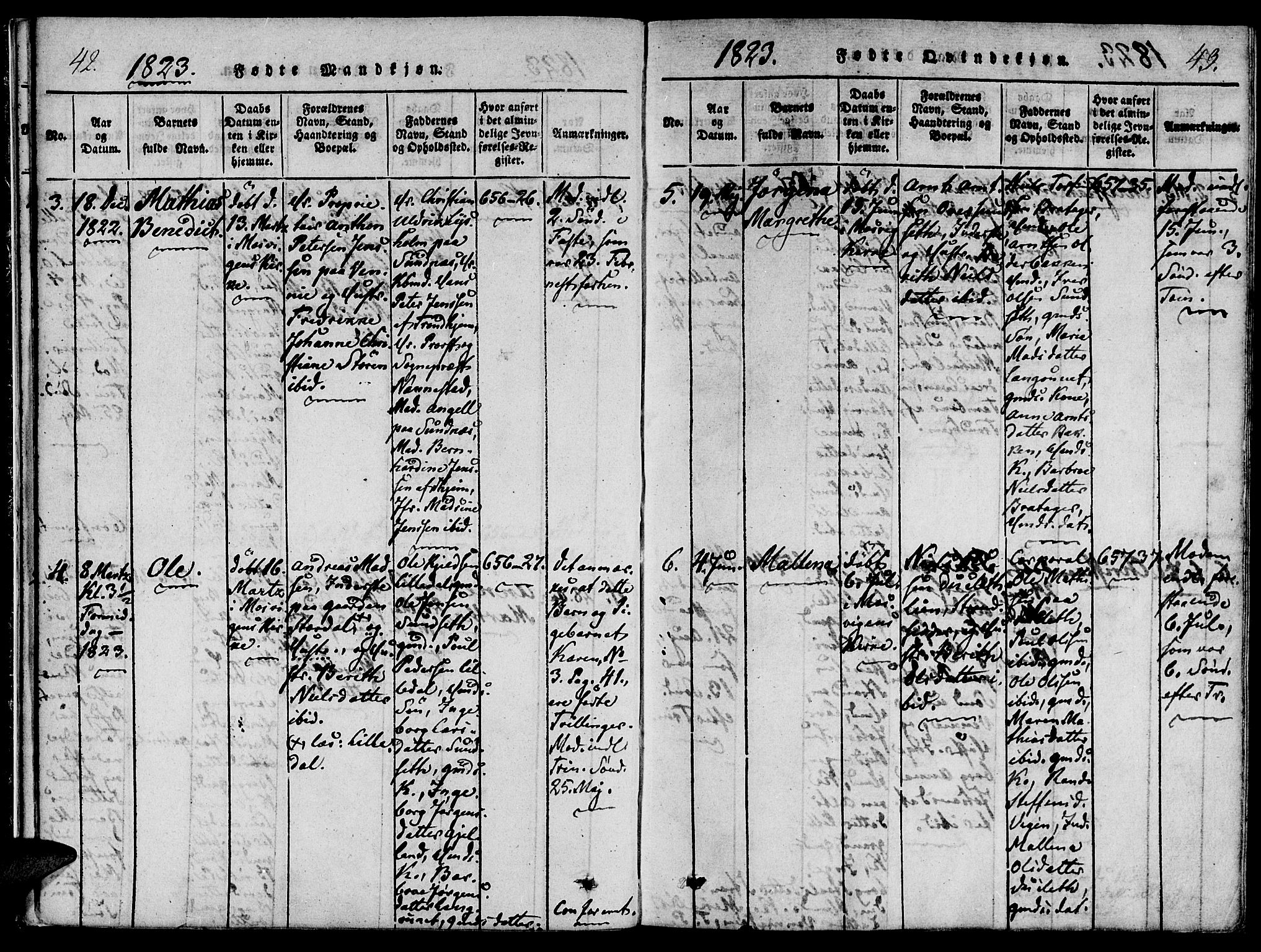 Ministerialprotokoller, klokkerbøker og fødselsregistre - Nord-Trøndelag, SAT/A-1458/733/L0322: Parish register (official) no. 733A01, 1817-1842, p. 42-43