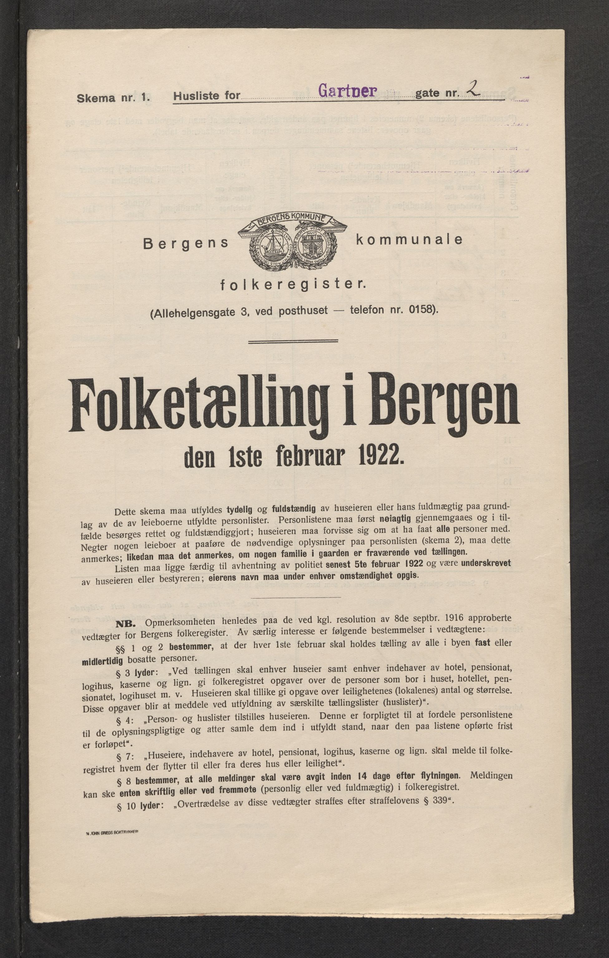 SAB, Municipal Census 1922 for Bergen, 1922, p. 10385